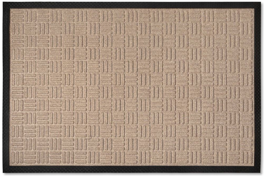 Beige Check Polypropylene 24" x 36" Low-Profile Outdoor Doormat