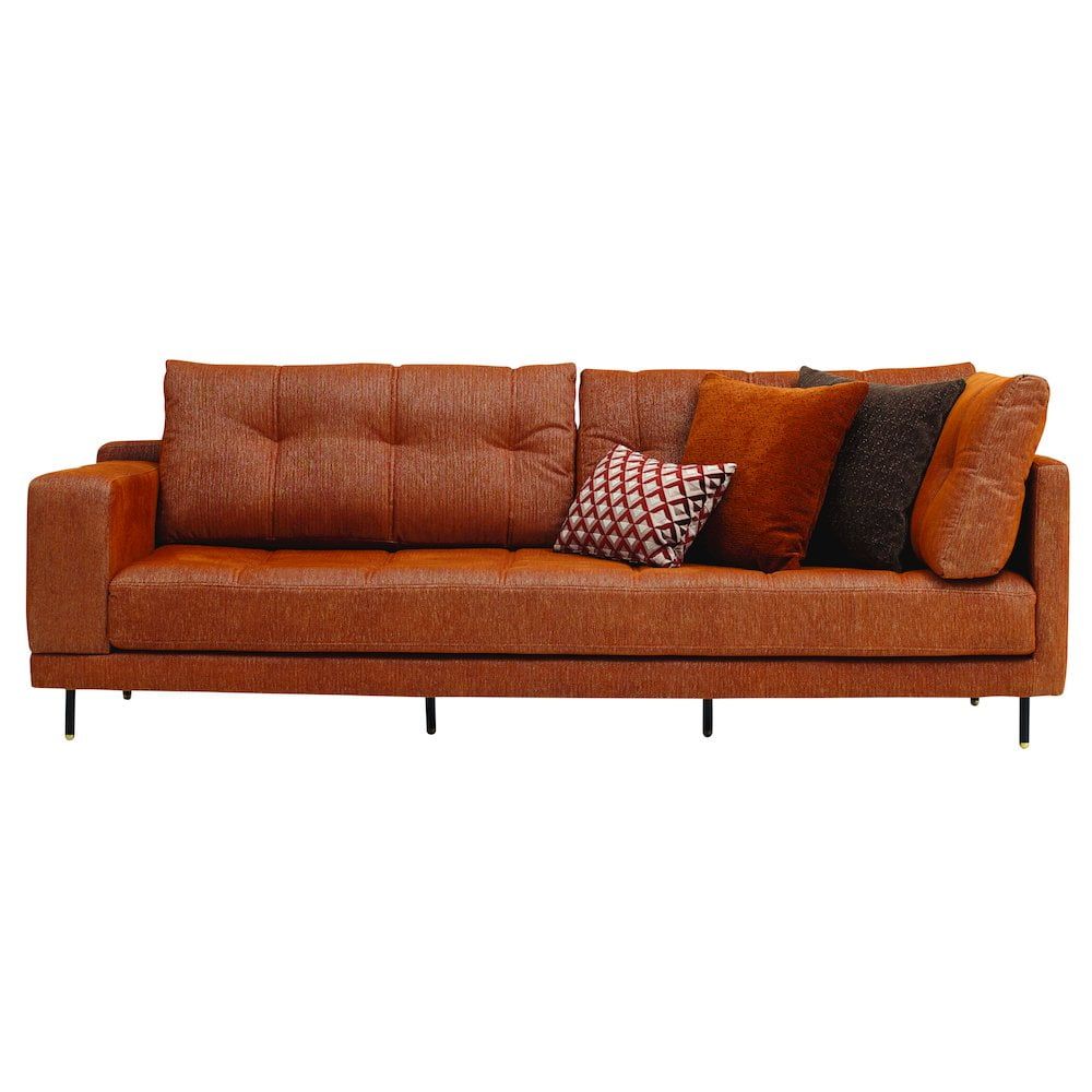 Burnt Orange Fabric 3-Seater Sofa with Black Metal Legs