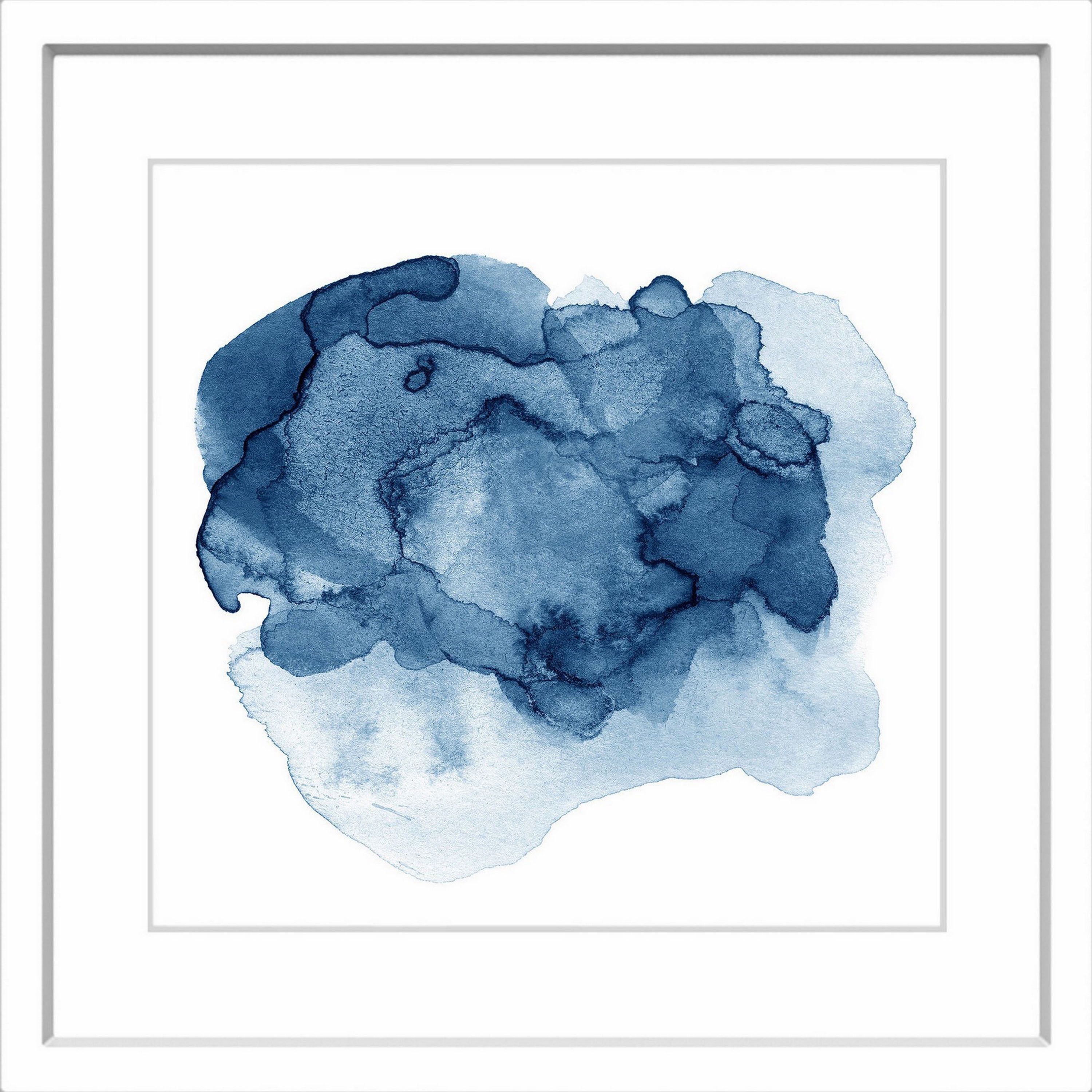 Ephemeral Liquid Blue Abstract Canvas Print in White Frame