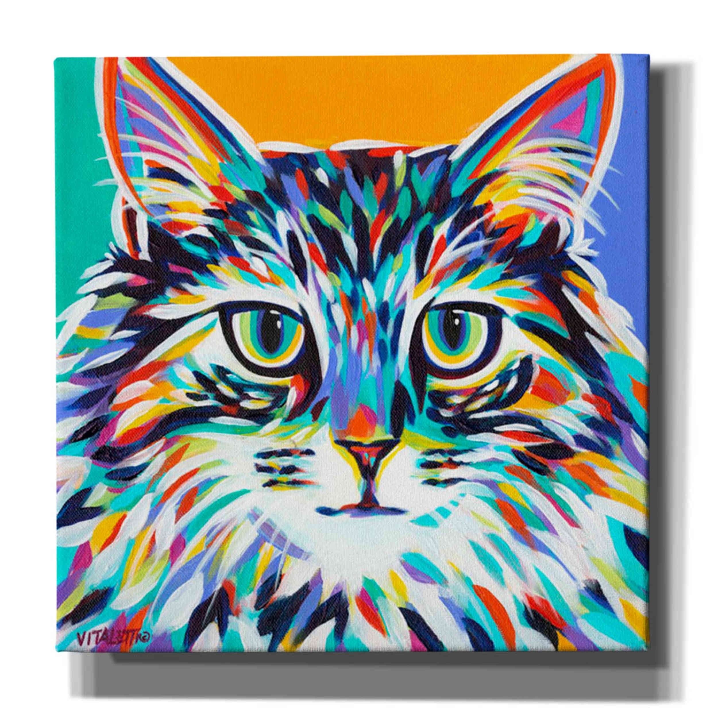 Vibrant Multicolor Cat Canvas Wall Art, 12" x 12"