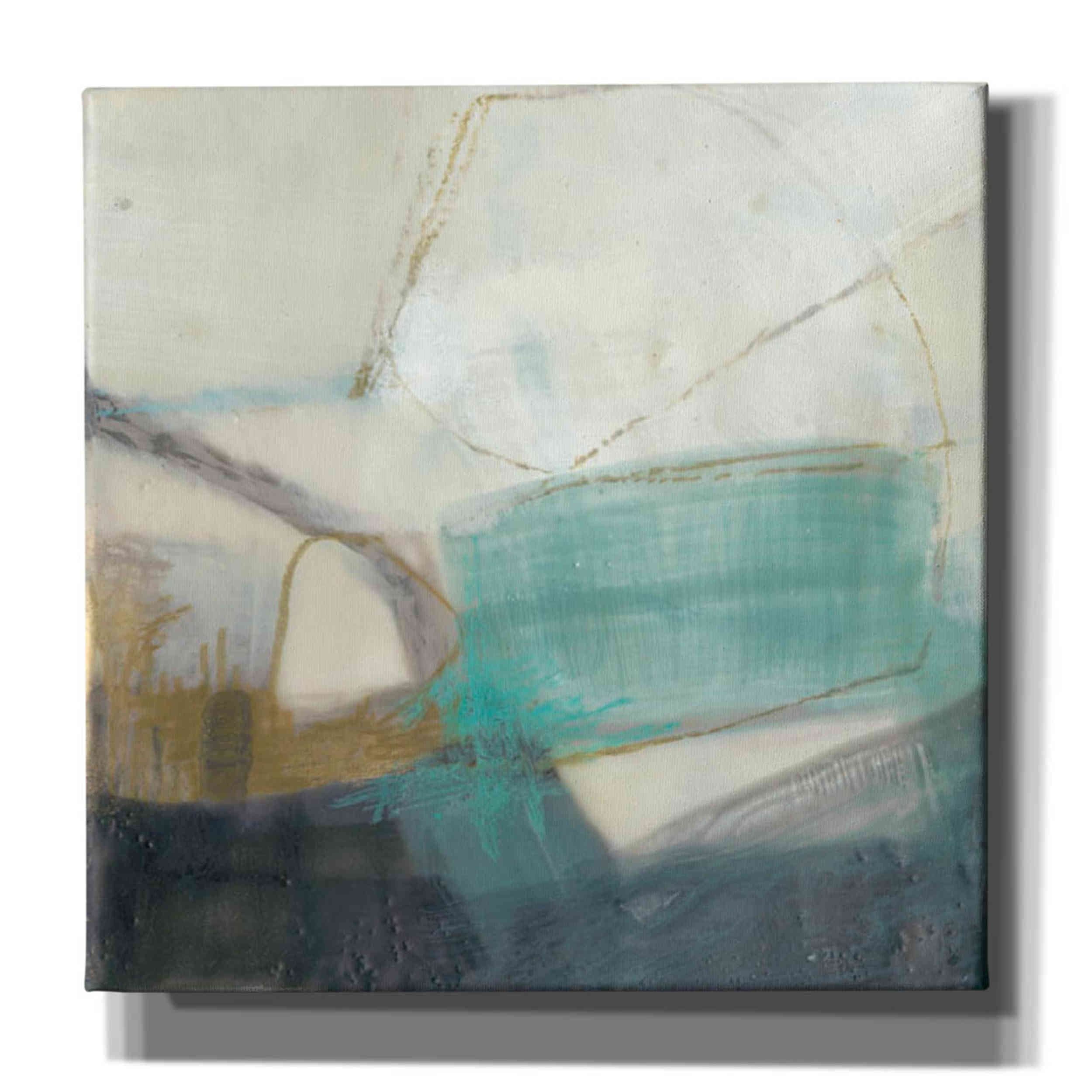 Sue Jachimiec Abstract Teal and Beige Canvas Wall Art, 12" x 12"