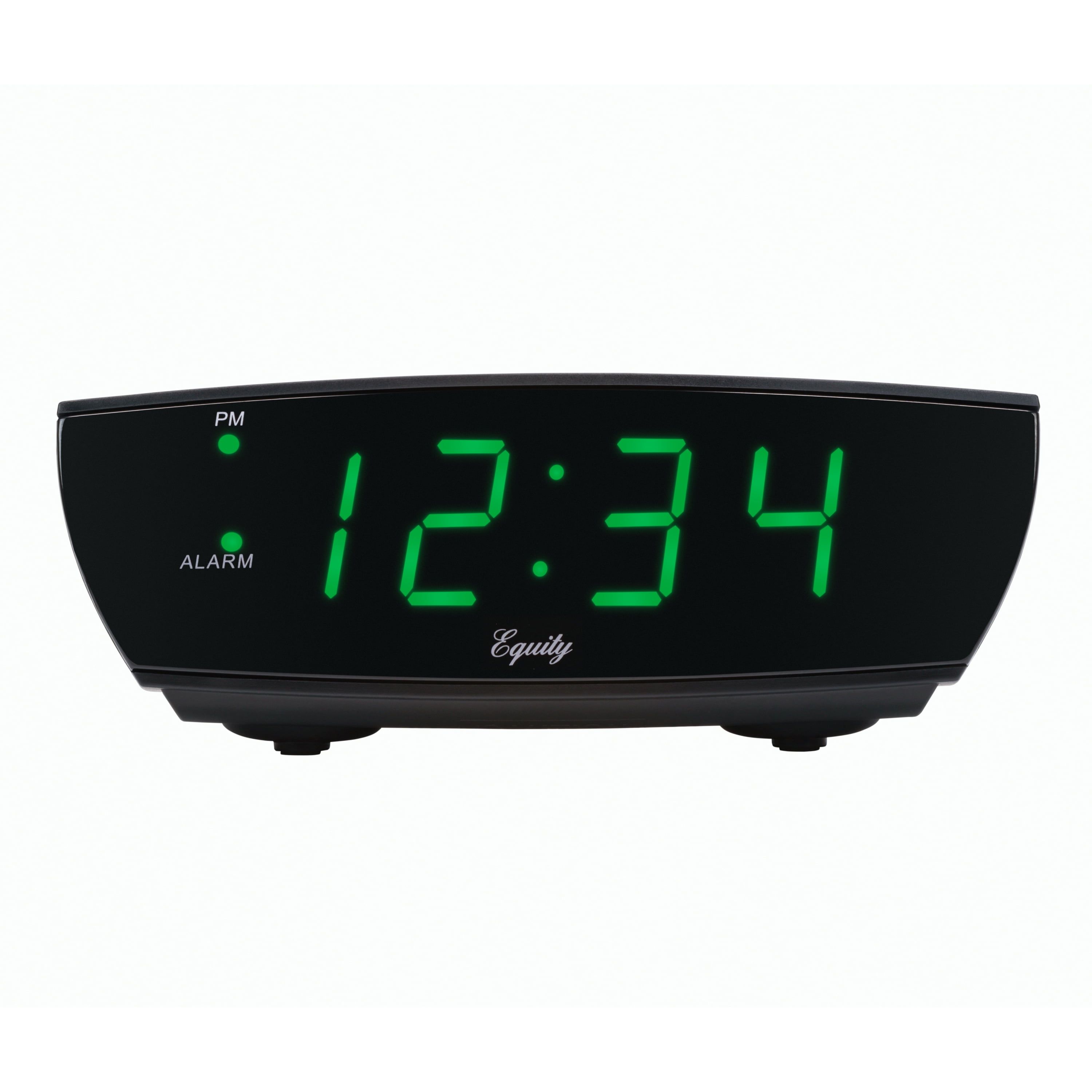 Equity Black Plastic Digital Alarm Clock with Green LED Display