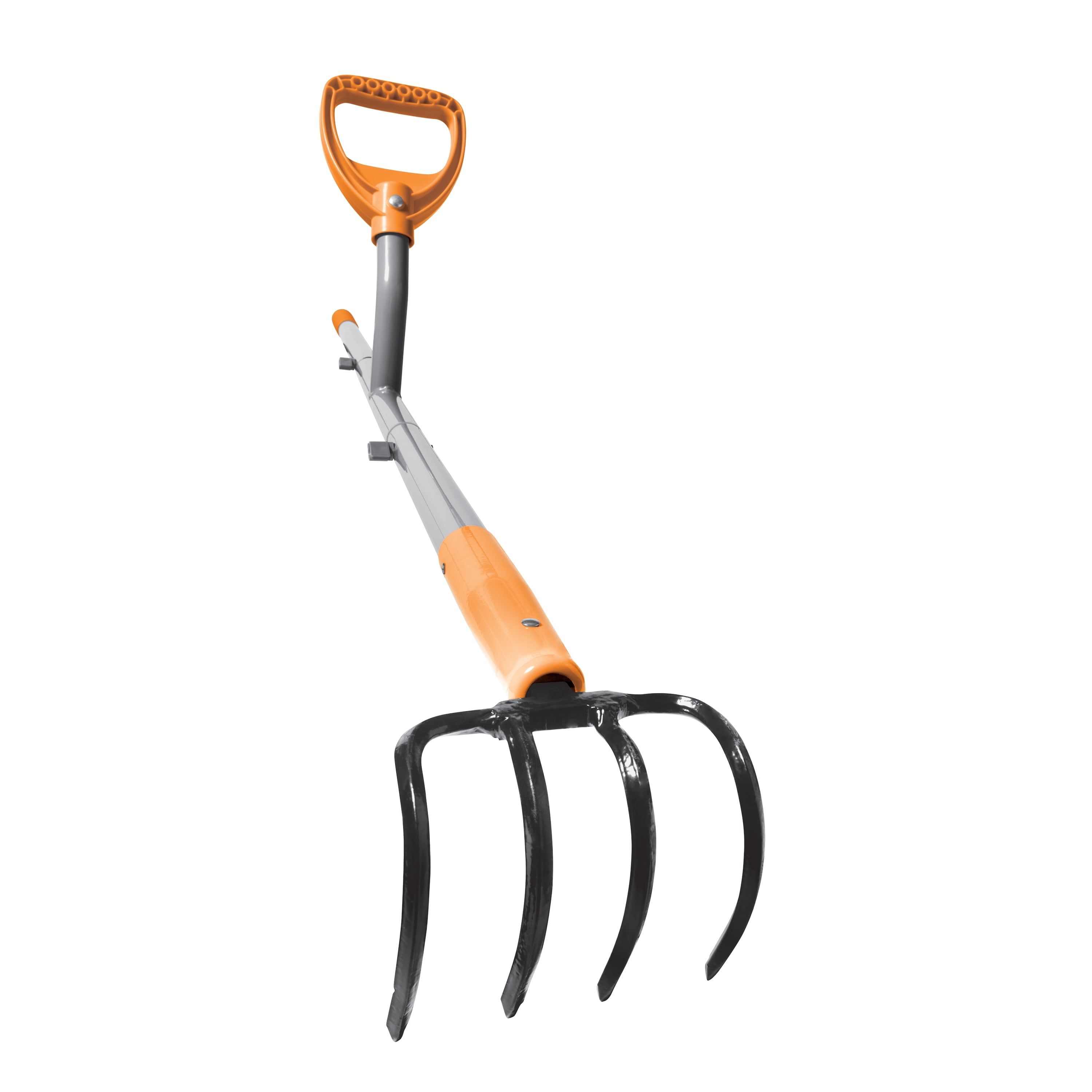 Ergonomic Gray and Orange Steel 4-Tine Soil Cultivator with D-Grip Handle