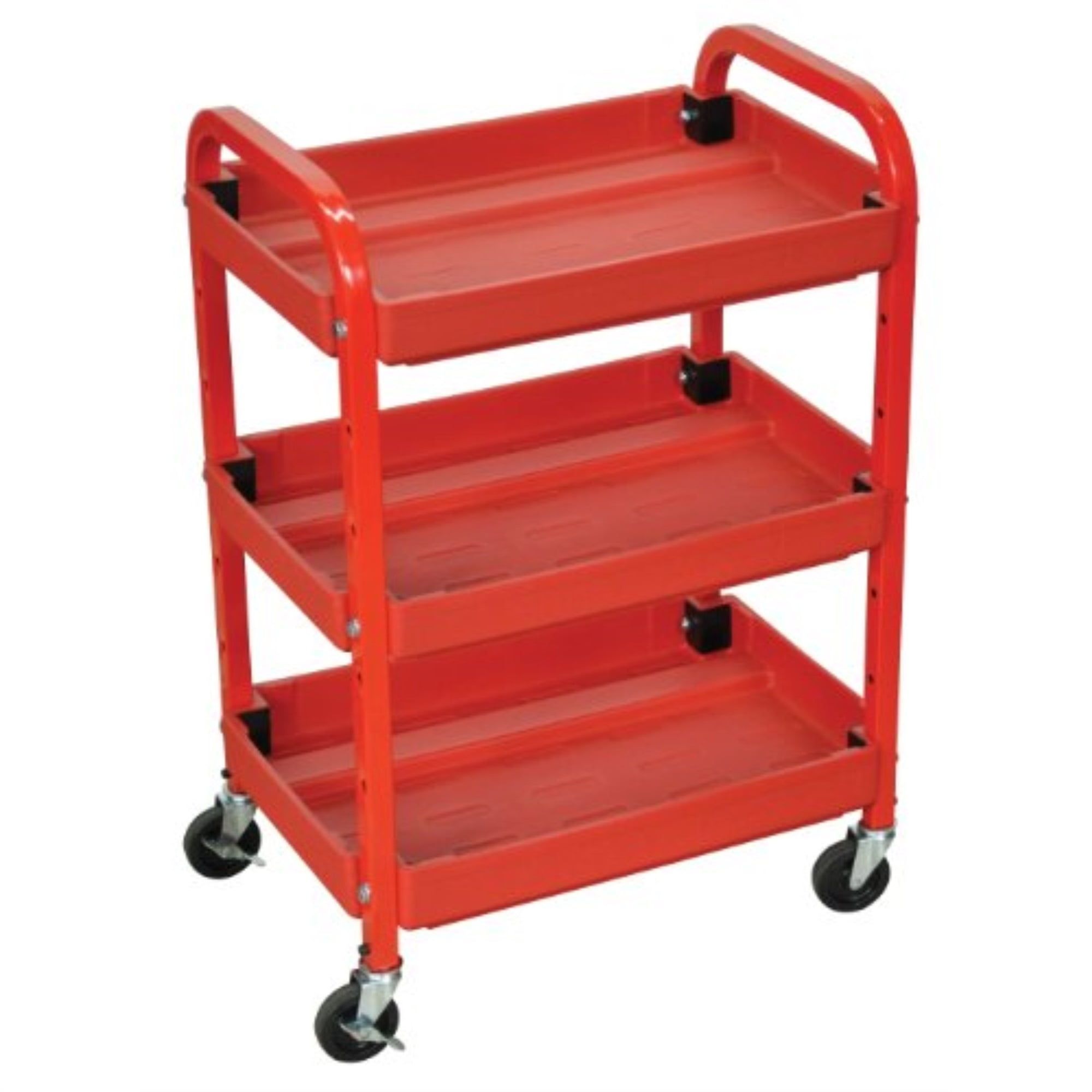 Red Adjustable 3-Shelf Utility Cart with Lockable Wheels