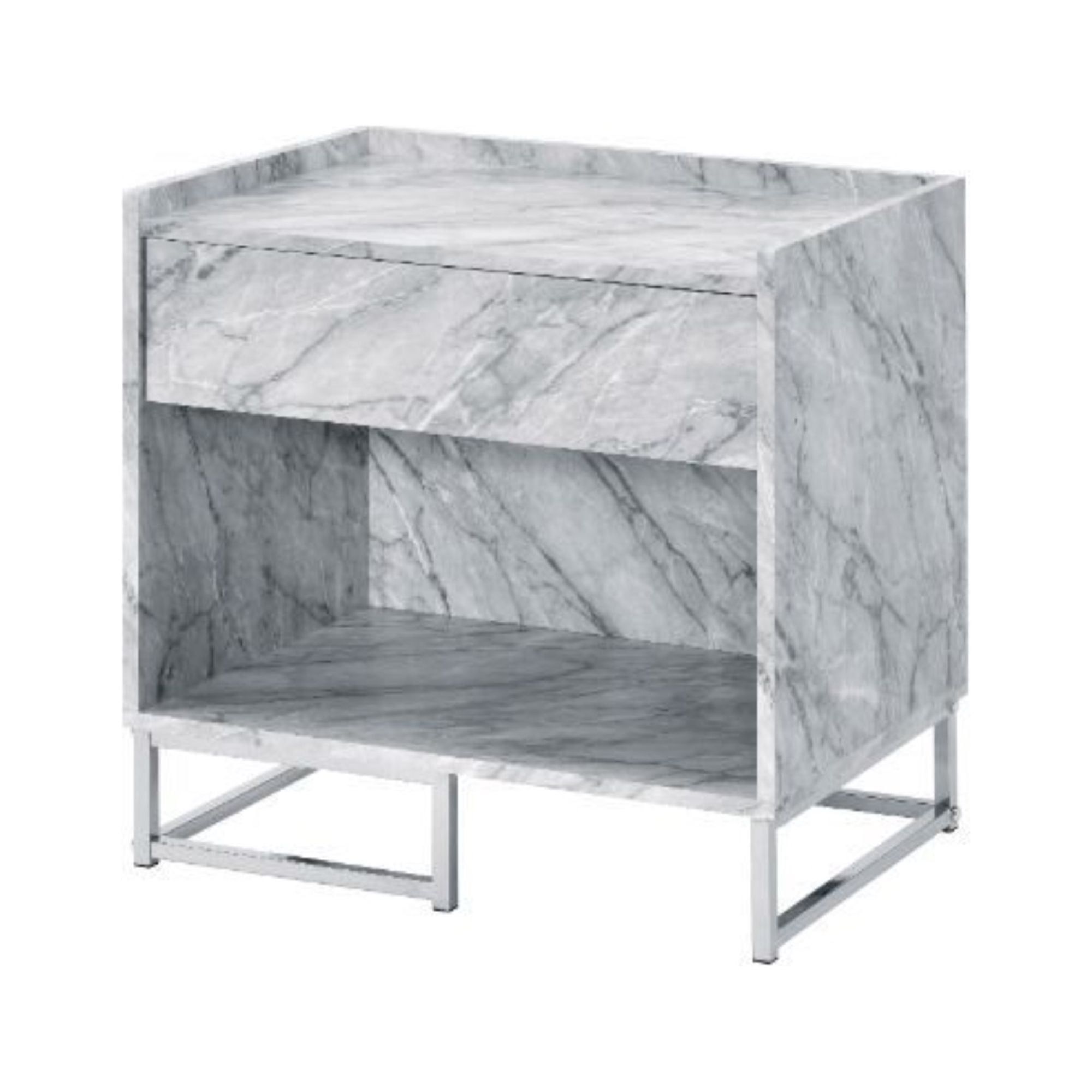 Contemporary Faux Marble Accent Table with Chrome Metal Base