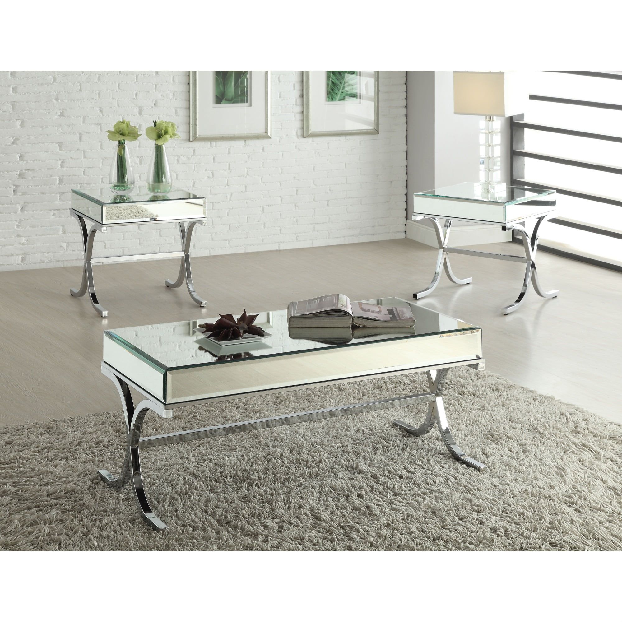 Yuri Rectangular Mirrored Top Chrome Coffee Table