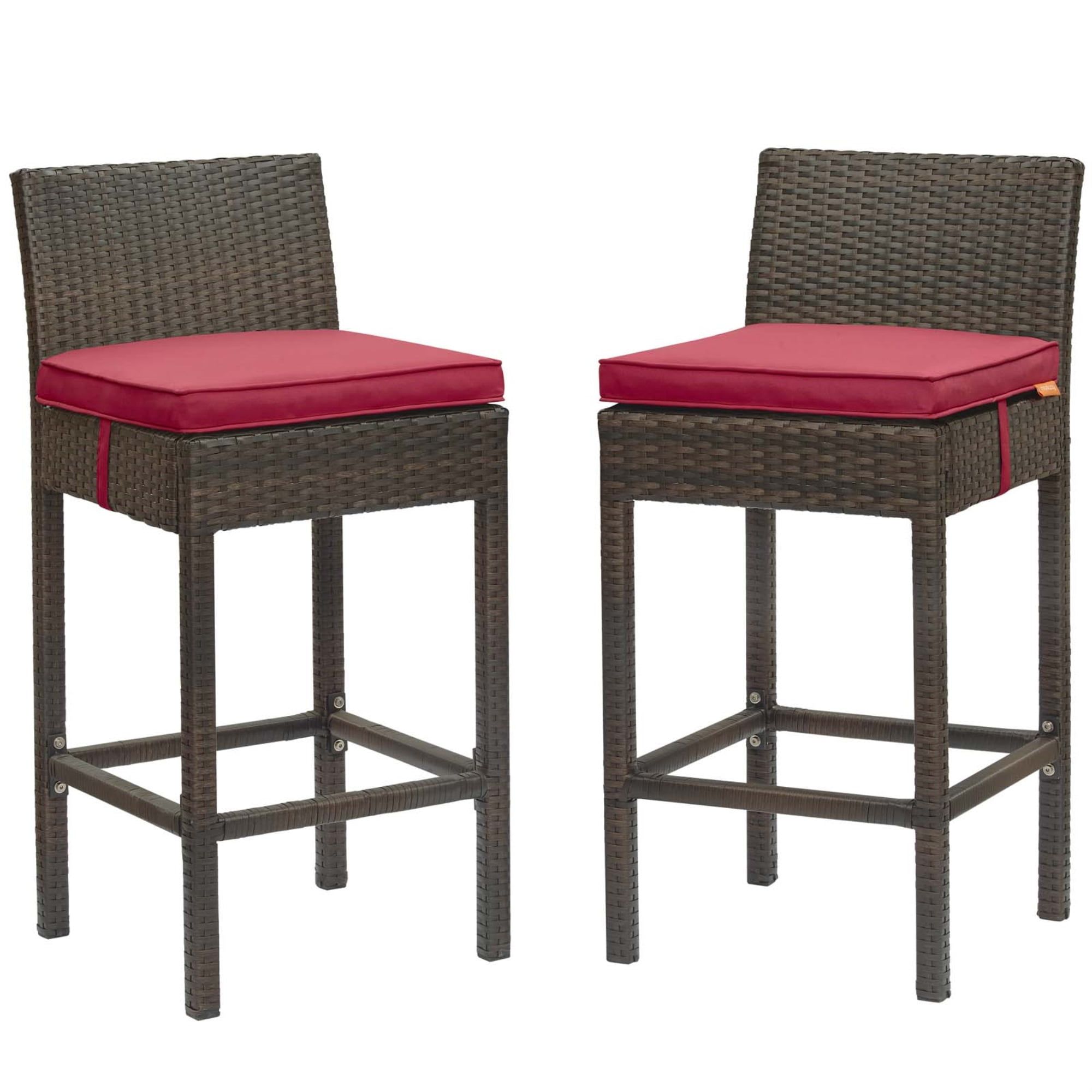 Conduit 36" Brown and Red Wicker Rattan Outdoor Bar Stools