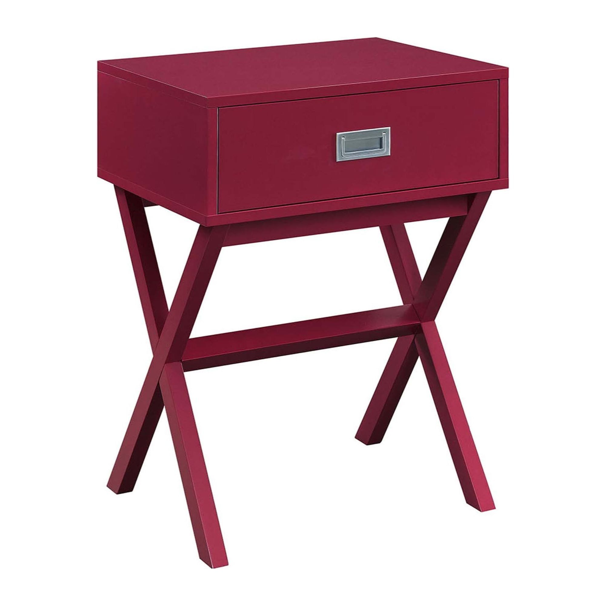 Cranberry Red Wood End Table with Storage Drawer