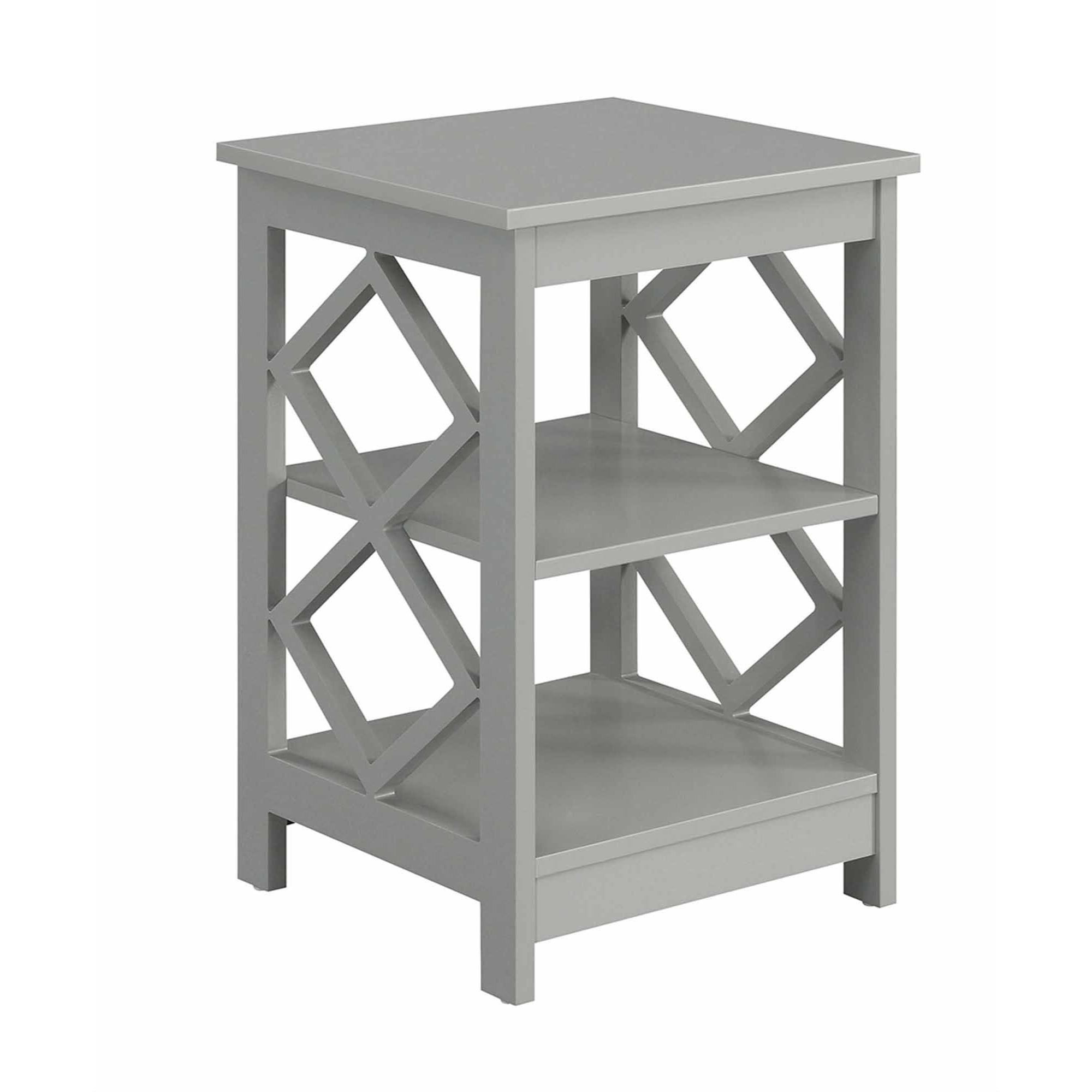 Contemporary Gray Diamond-Cut Metal and Wood End Table