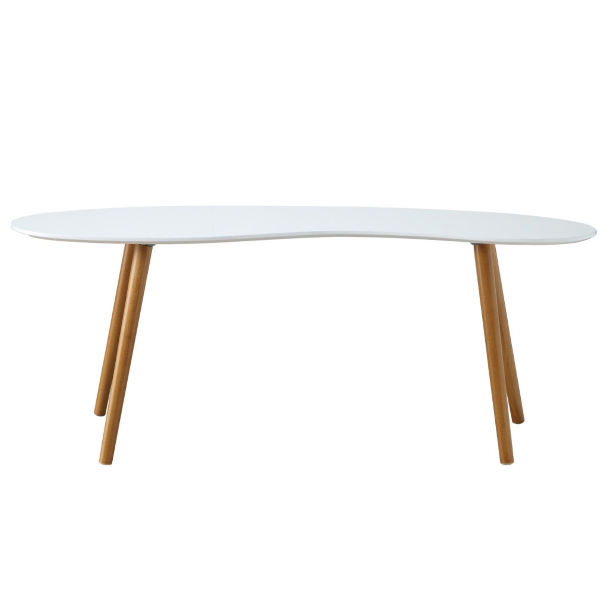 Mid-Century Modern Oslo Bean Shaped Coffee Table with Storage, White/Natural