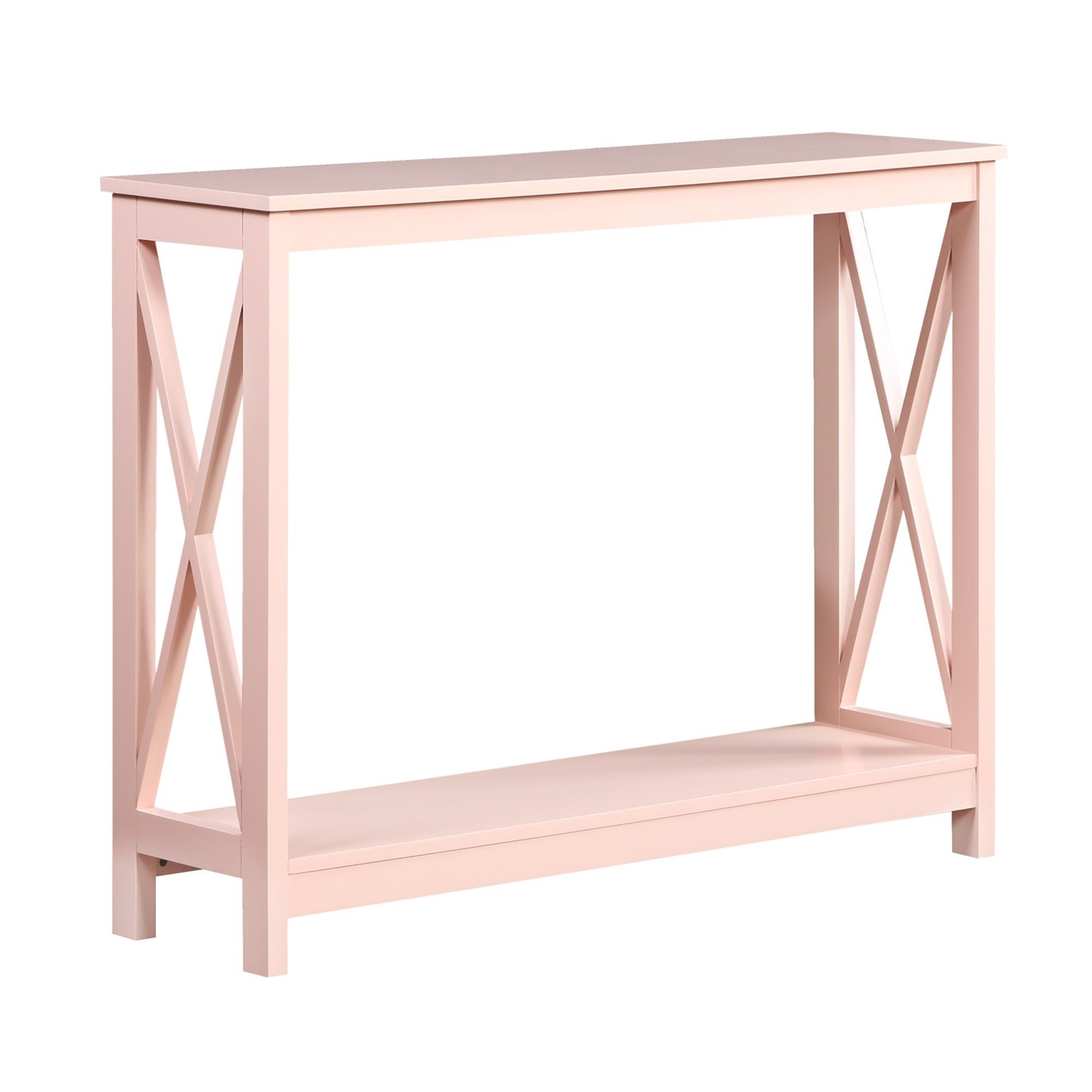 Blush Pink Oxford Console Table with Dual-Tiered Shelves