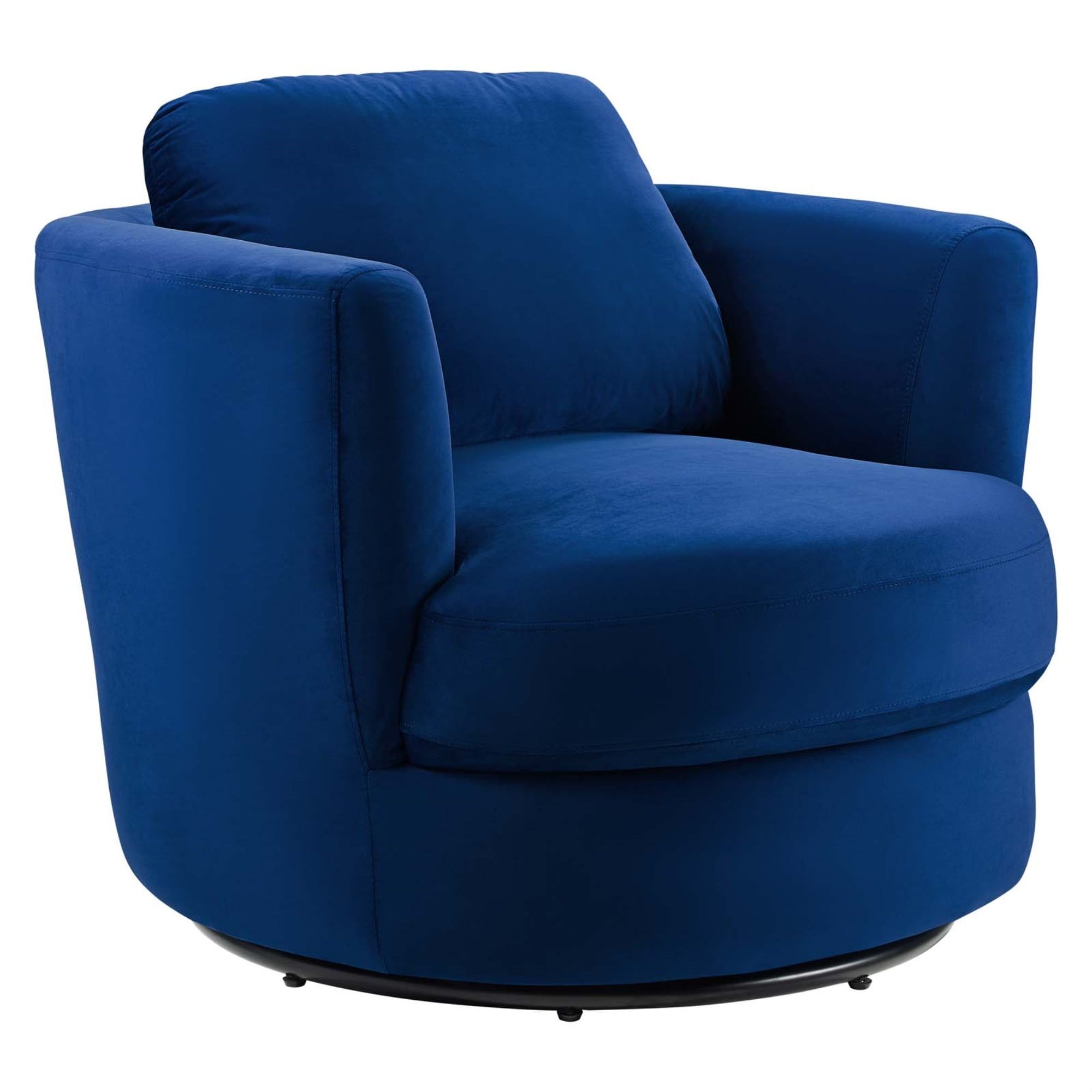 Navy Velvet Swivel Barrel Accent Chair with Wood Base