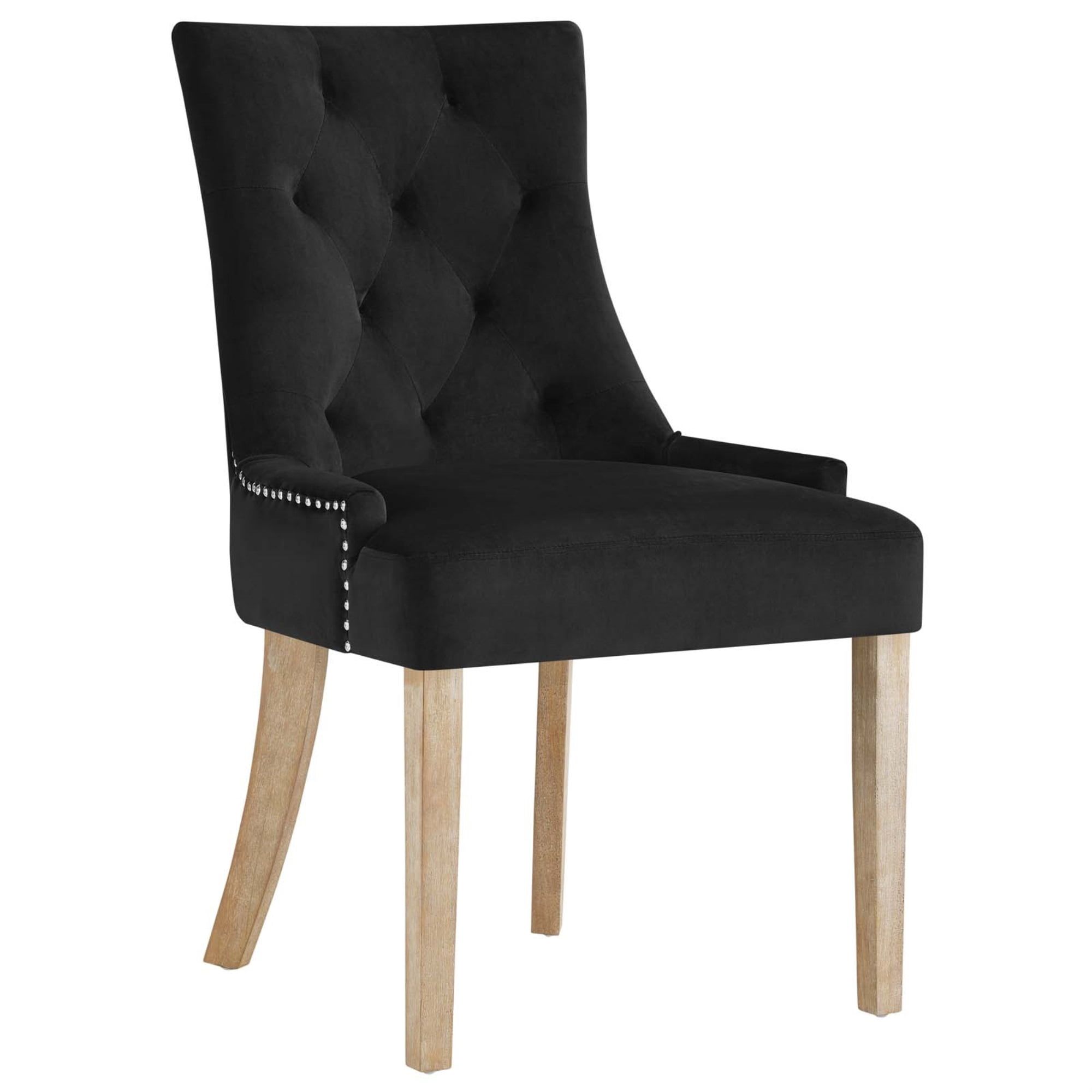 Elegant Black Velvet Upholstered Parsons Side Chair with Wood Accents