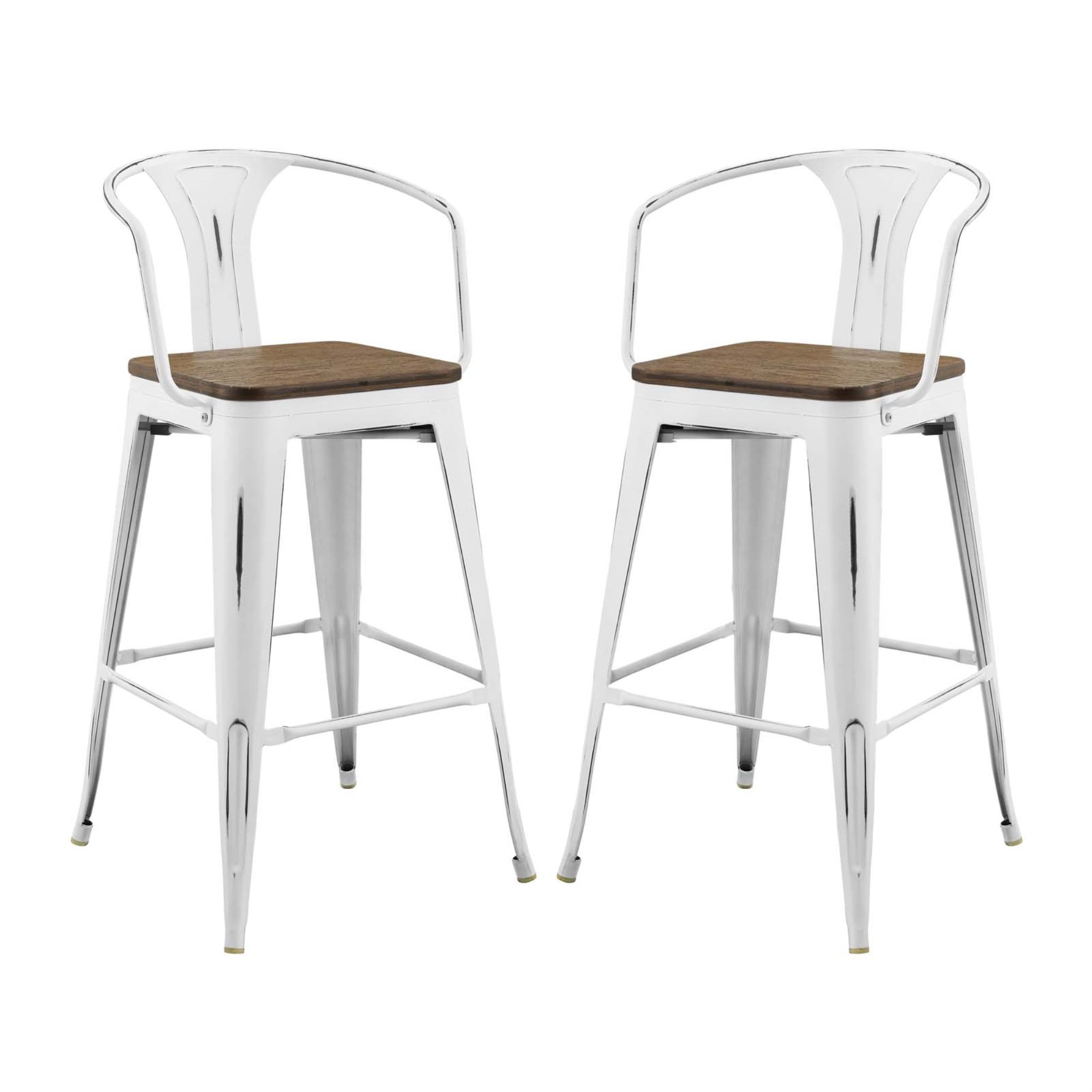 Promenade Vintage White Metal and Bamboo 41" Bar Stool Set