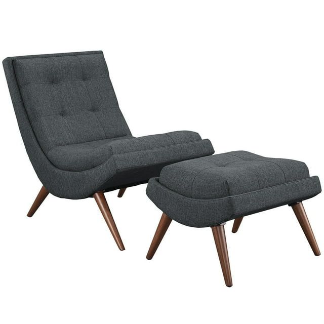 Ramp Modern Gray Velvet Lounge Chair and Ottoman Set