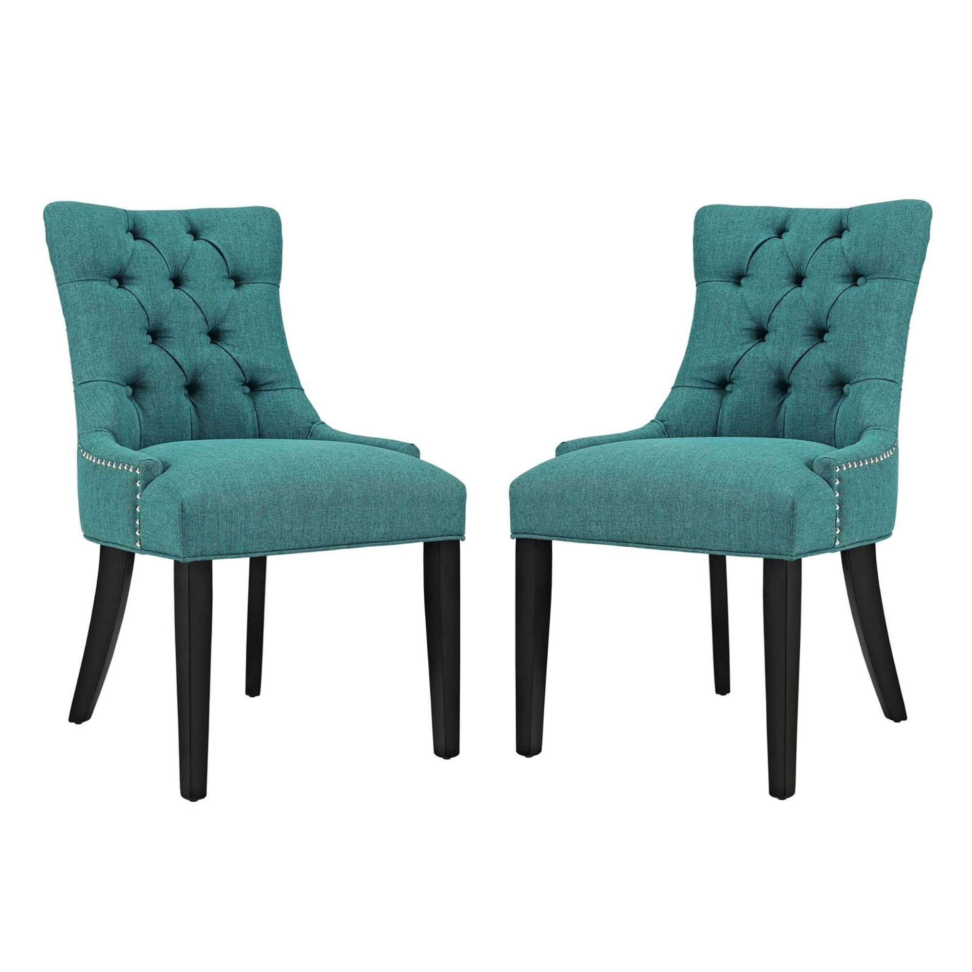 Elegant Teal Tufted Upholstered Side Chair with Nailhead Trim