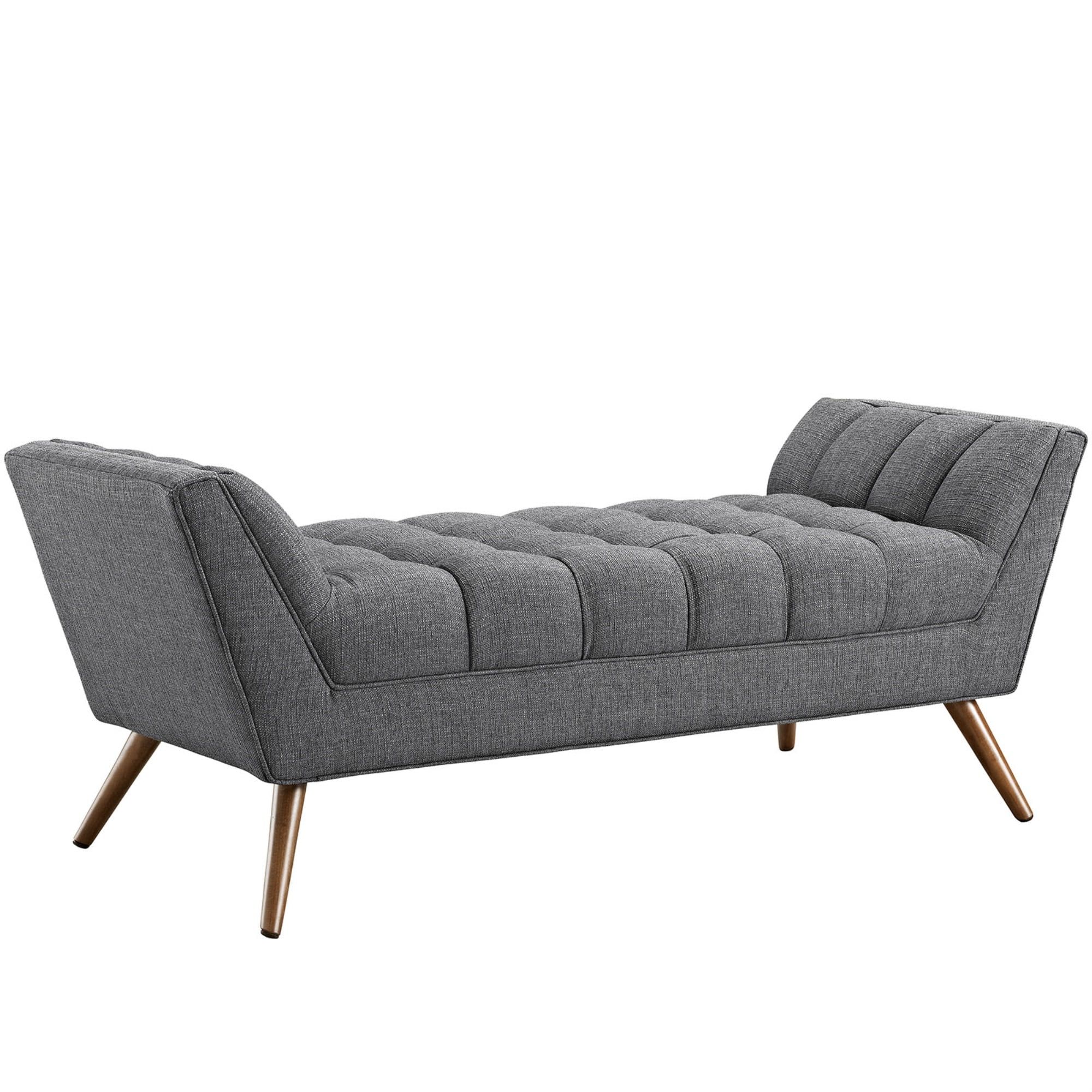 Energize Your Space Gray Tufted Upholstered Bench with Beech Wood Legs