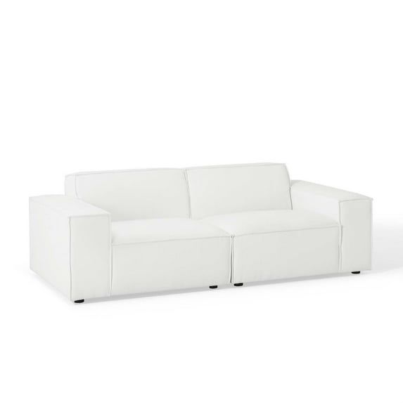 Elegant White Two-Piece Sectional Sofa with French Piping