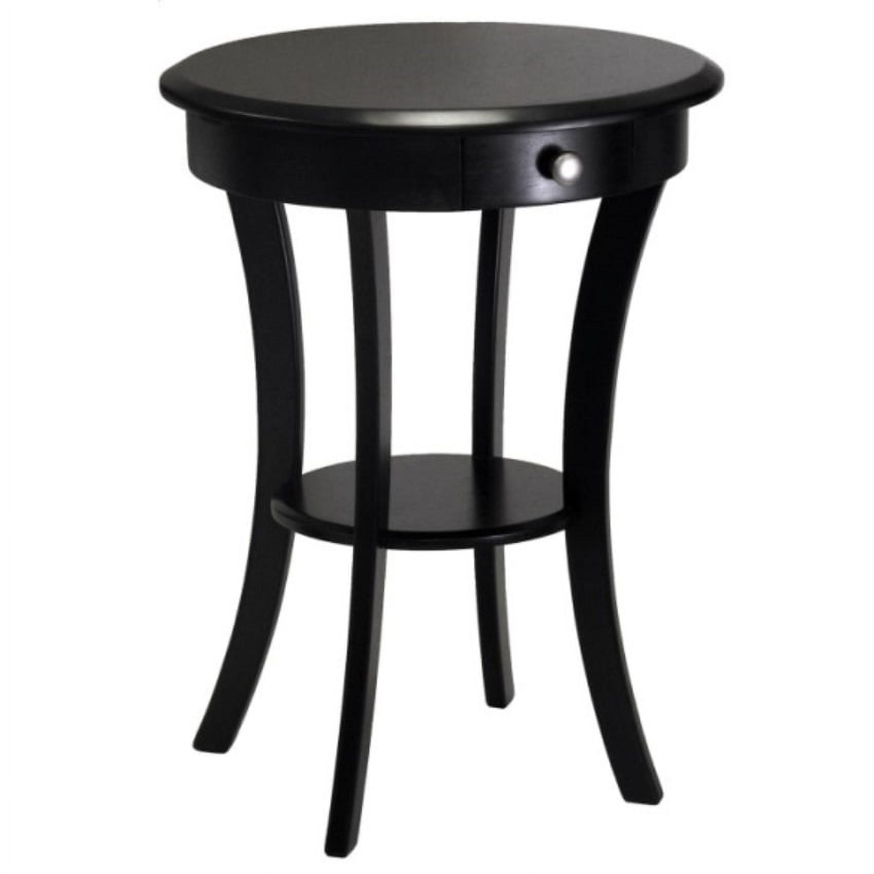 Sasha Classic Black Round Wood Accent Table with Storage