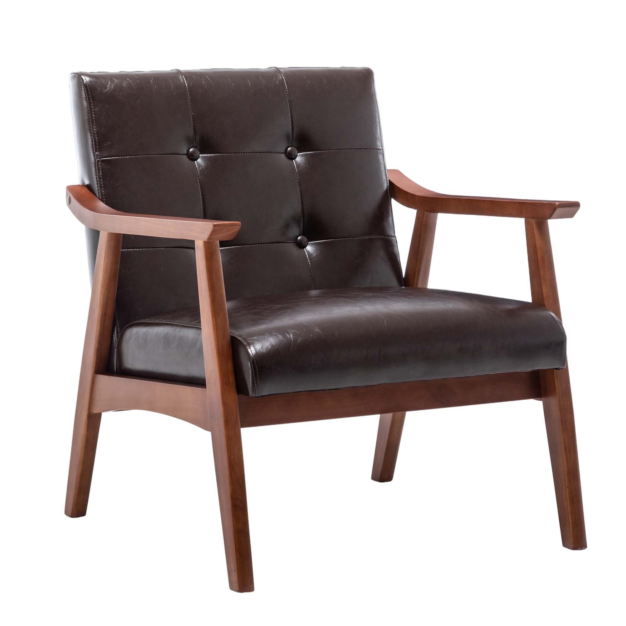 Espresso Faux Leather Accent Chair with Button-Tufted Backrest