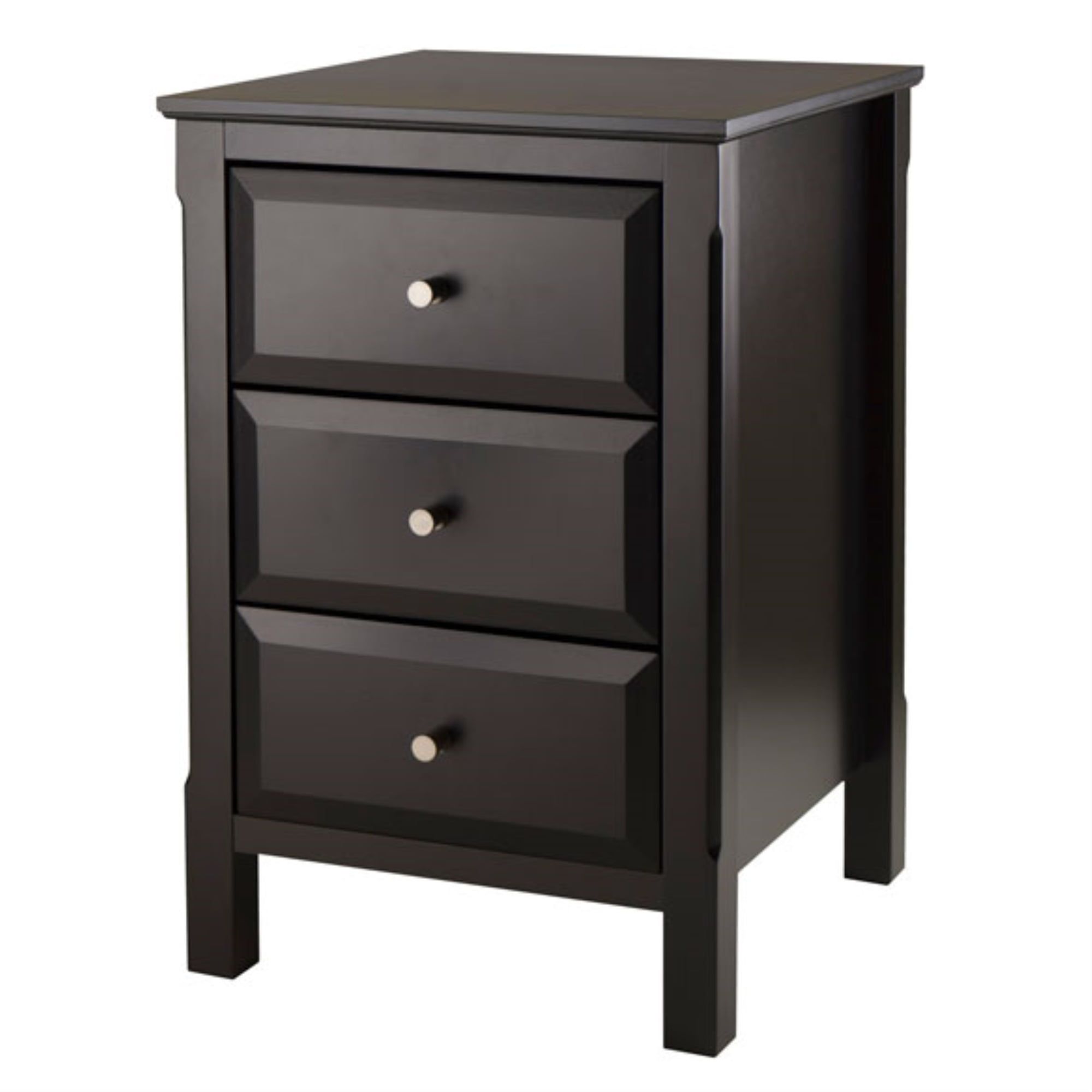 Transitional Black 3-Drawer Rectangular Nightstand