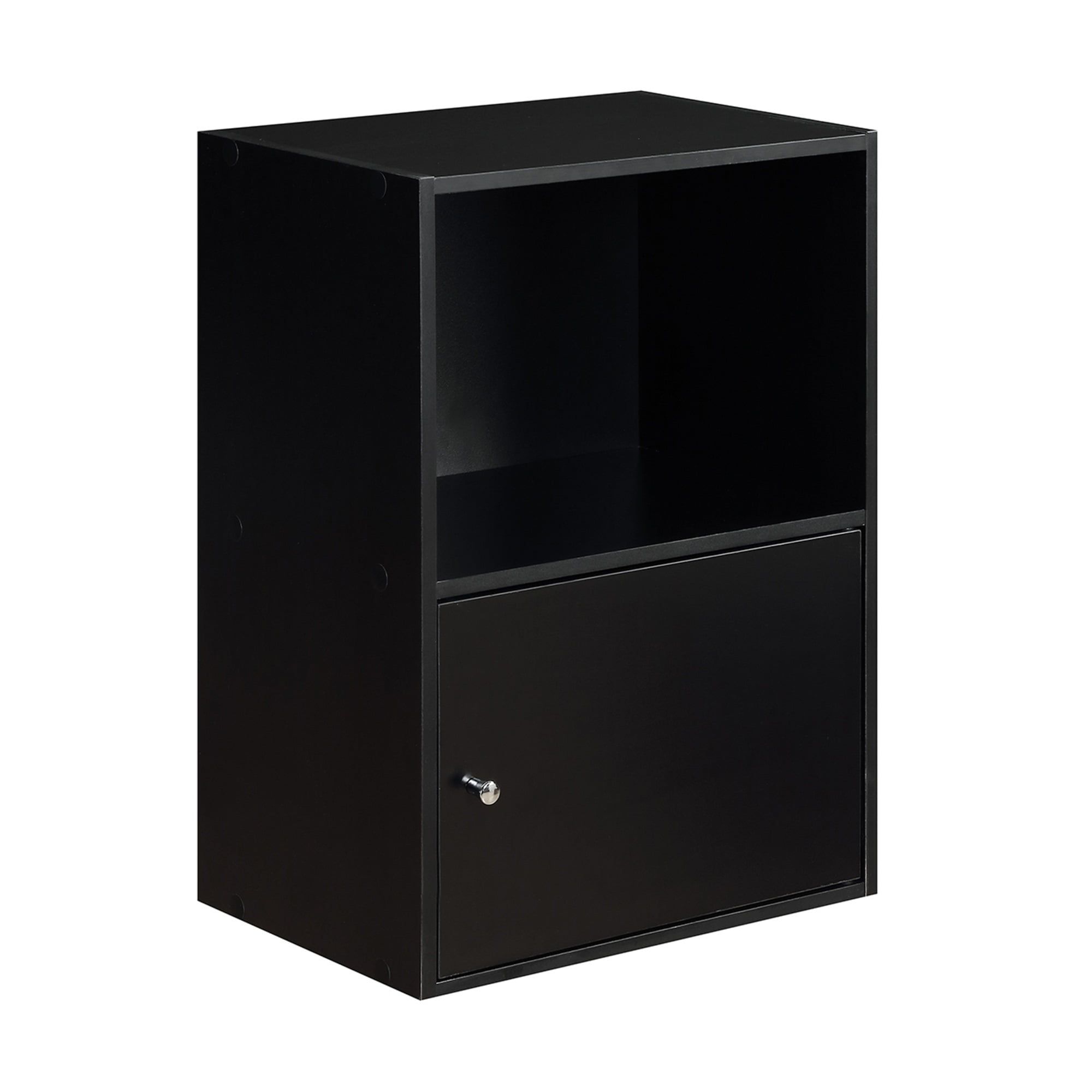 Black Office Storage Cabinet with Chrome Knob and Shelf