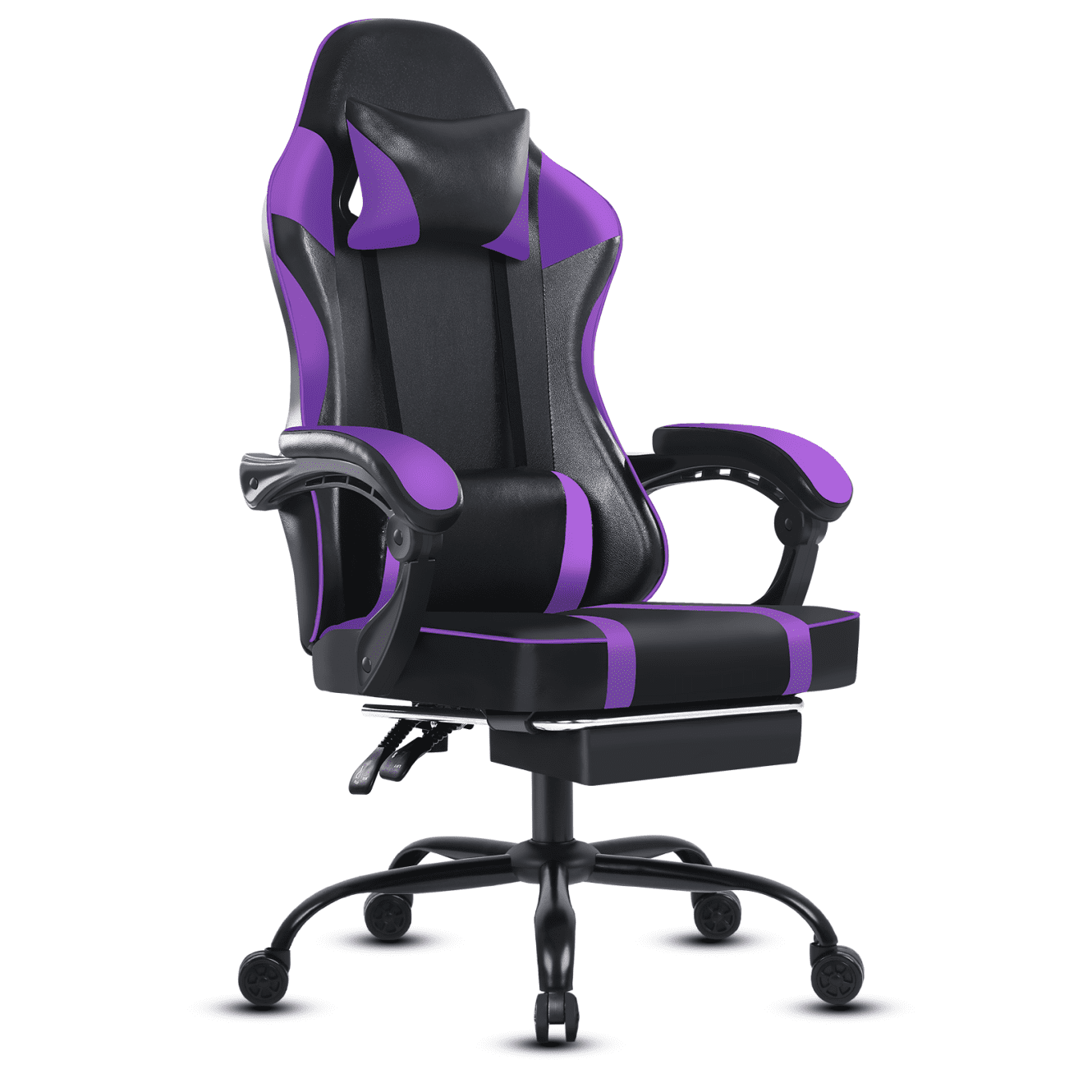 Purple Ergonomic Reclining Gaming Chair with Footrest and Headrest