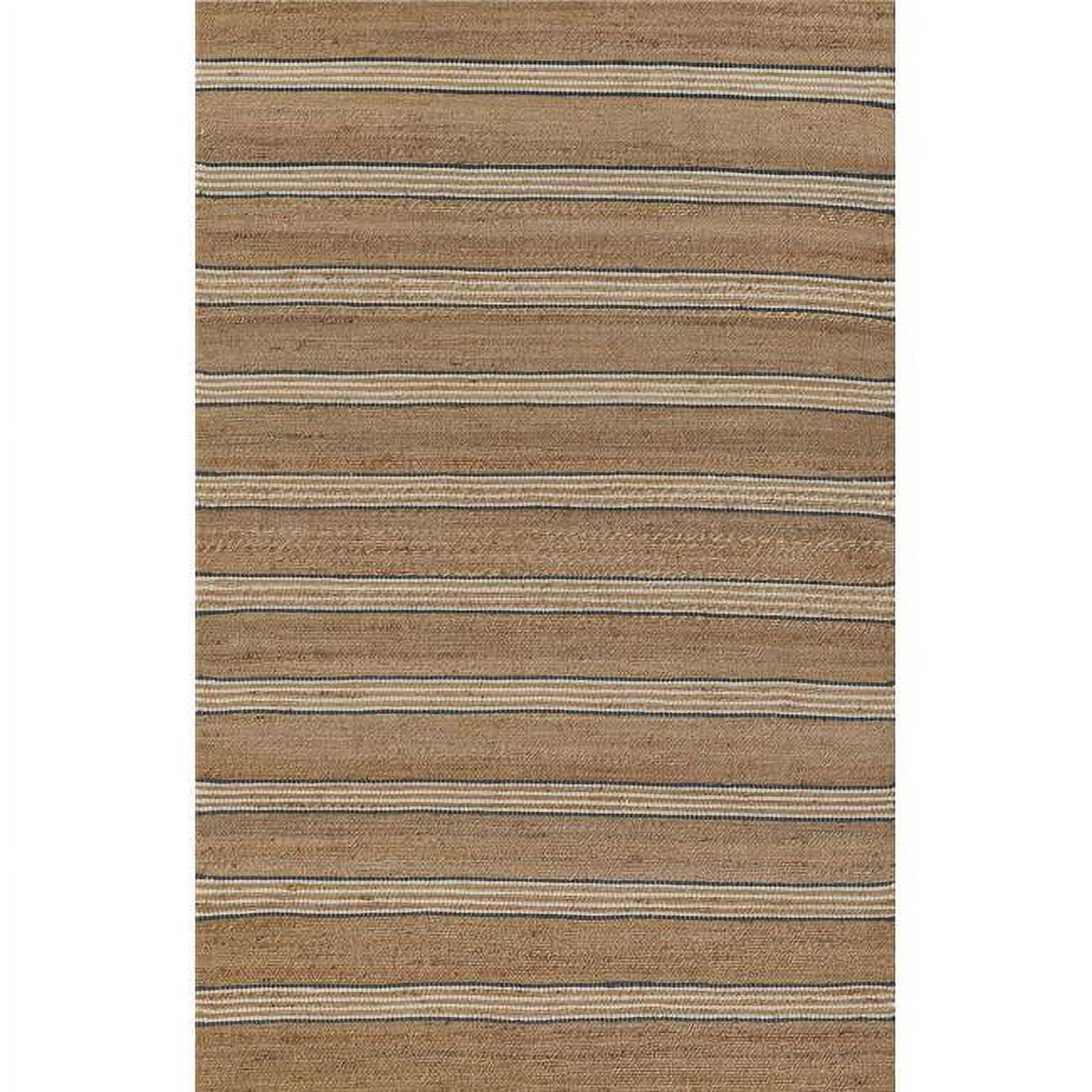 Blue and Brown Wool Stripe 10' x 14' Handmade Rug