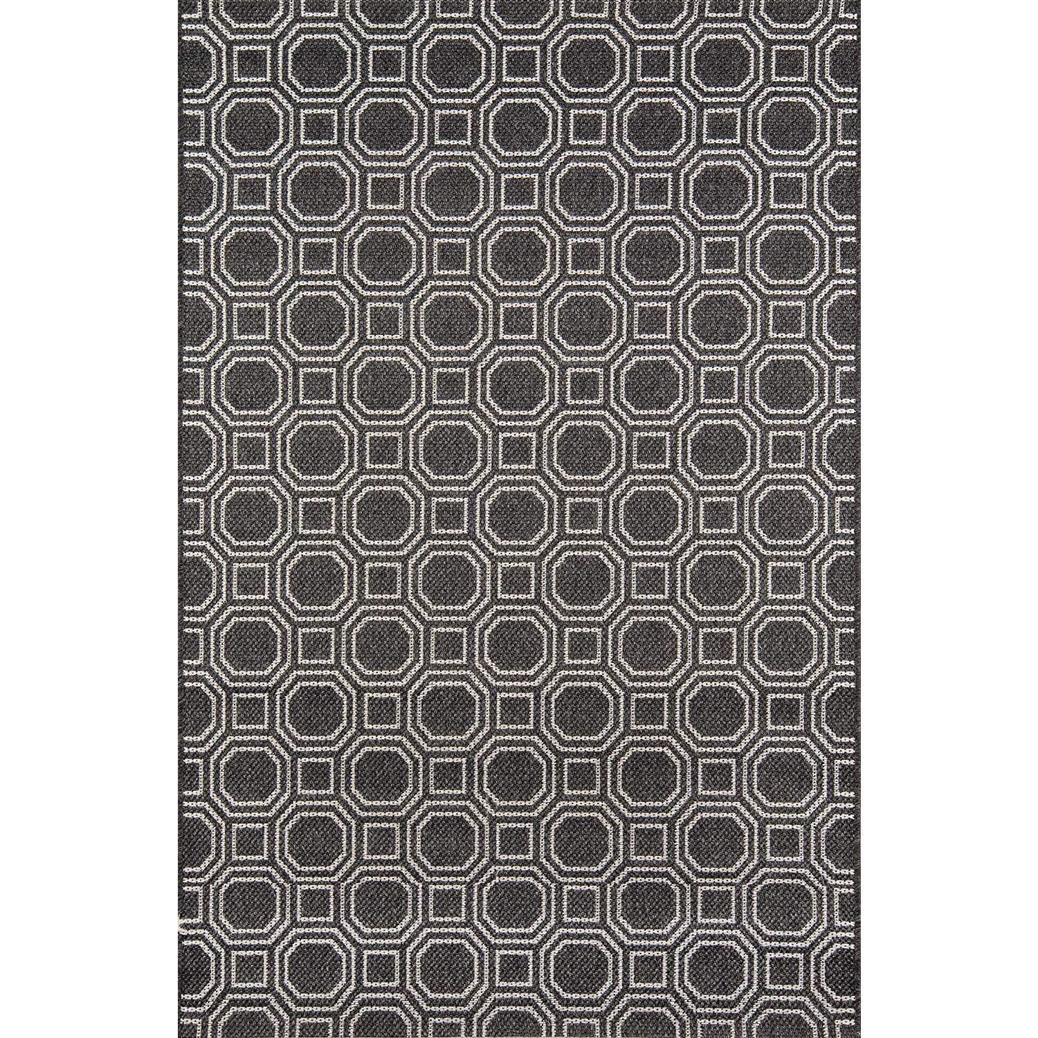 Charcoal Geometric Flat Woven Indoor/Outdoor Rug 47" x 67"