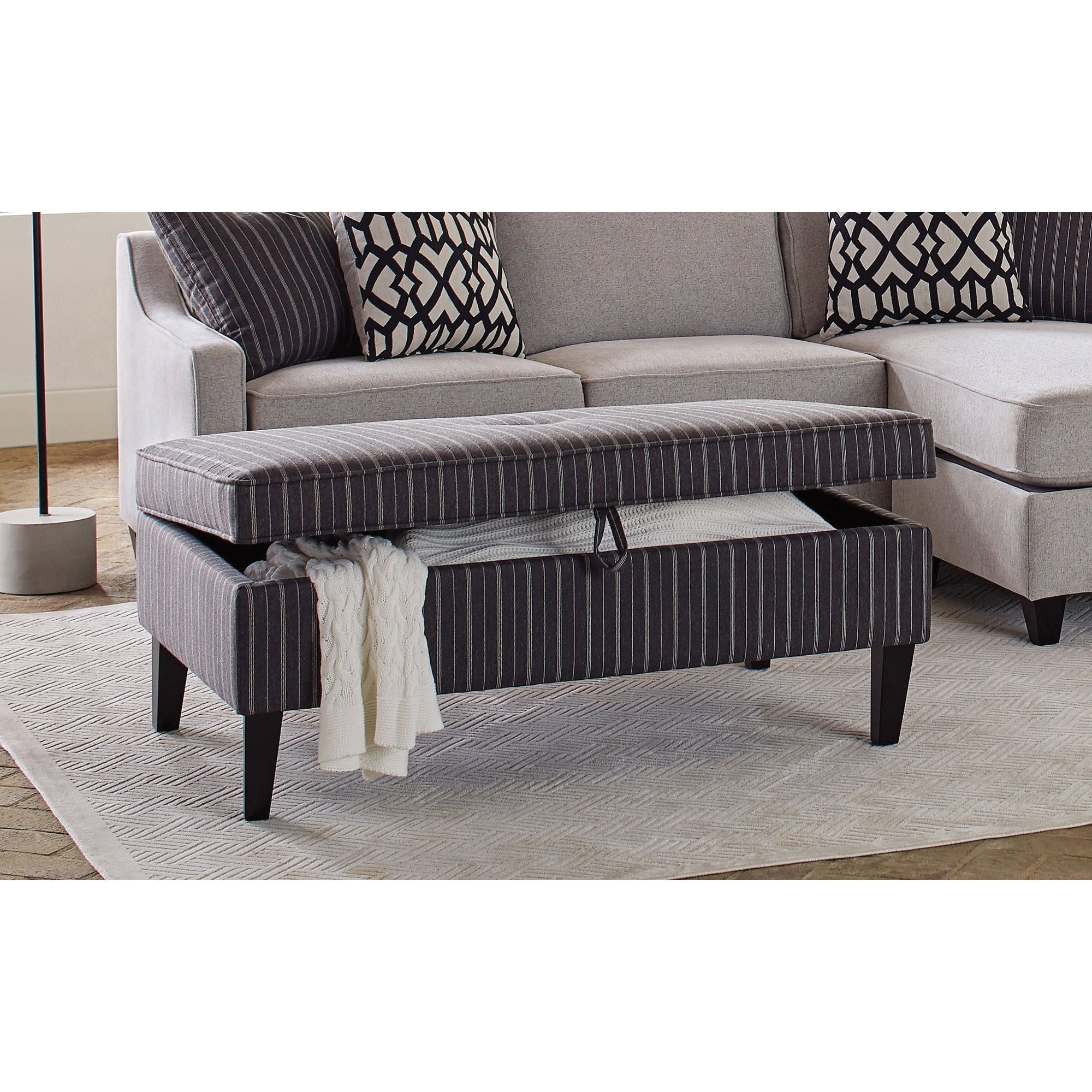 Black and White Rectangular Upholstered Storage Ottoman