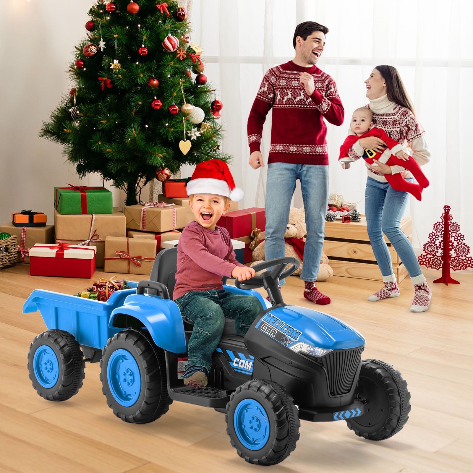 Blue 12V Kids Ride-On Tractor with Remote Control