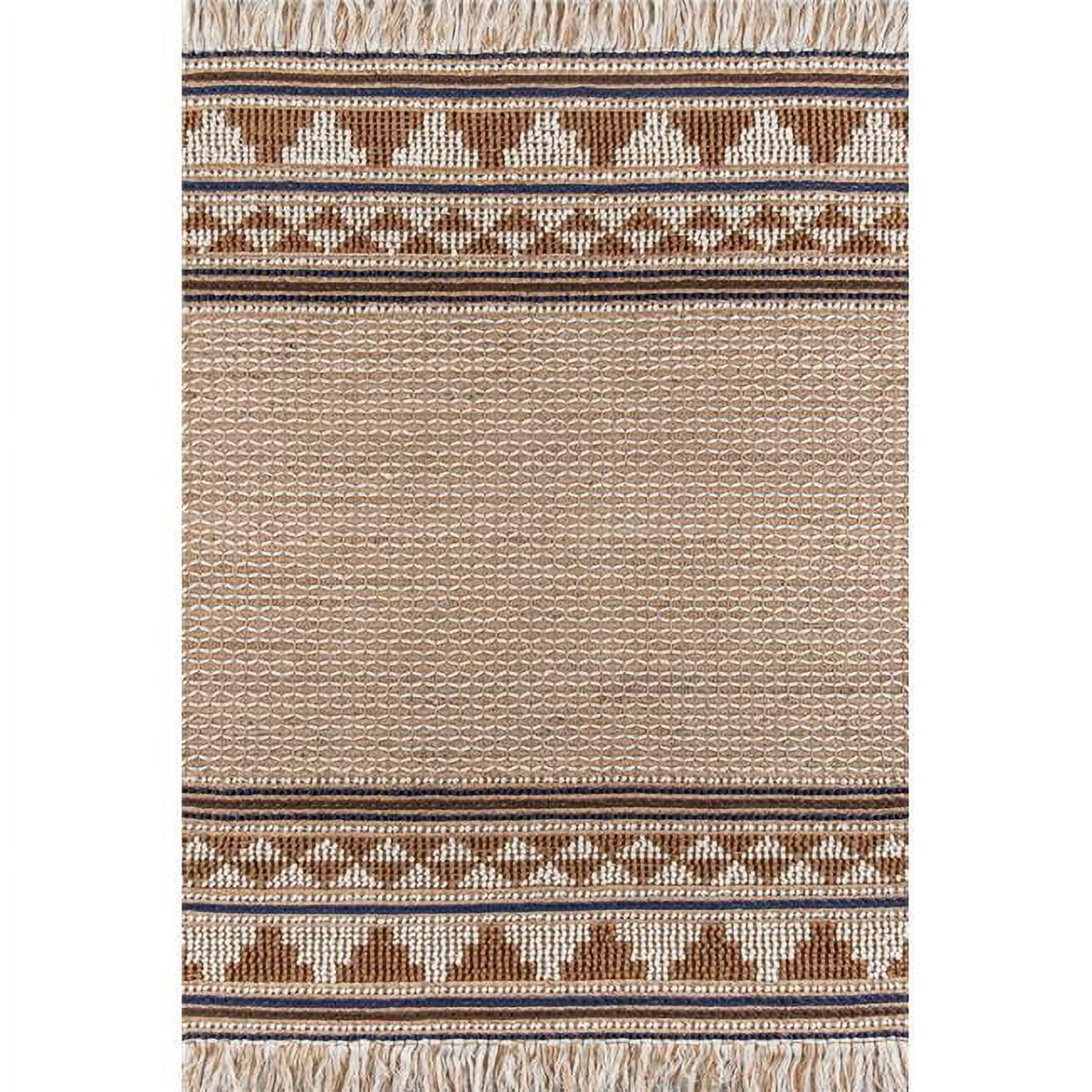 Ivory and Brown Geometric Handwoven Wool Cotton Rug