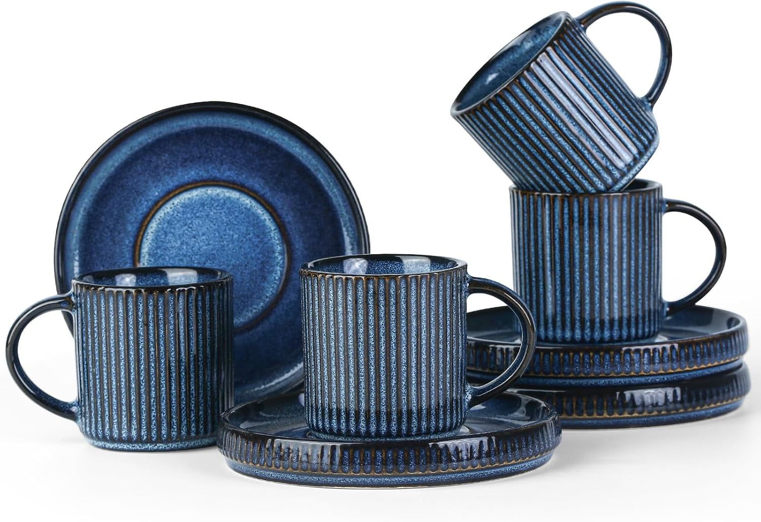 Nebulas Blue Ceramic Espresso Cups and Saucers Set of 4