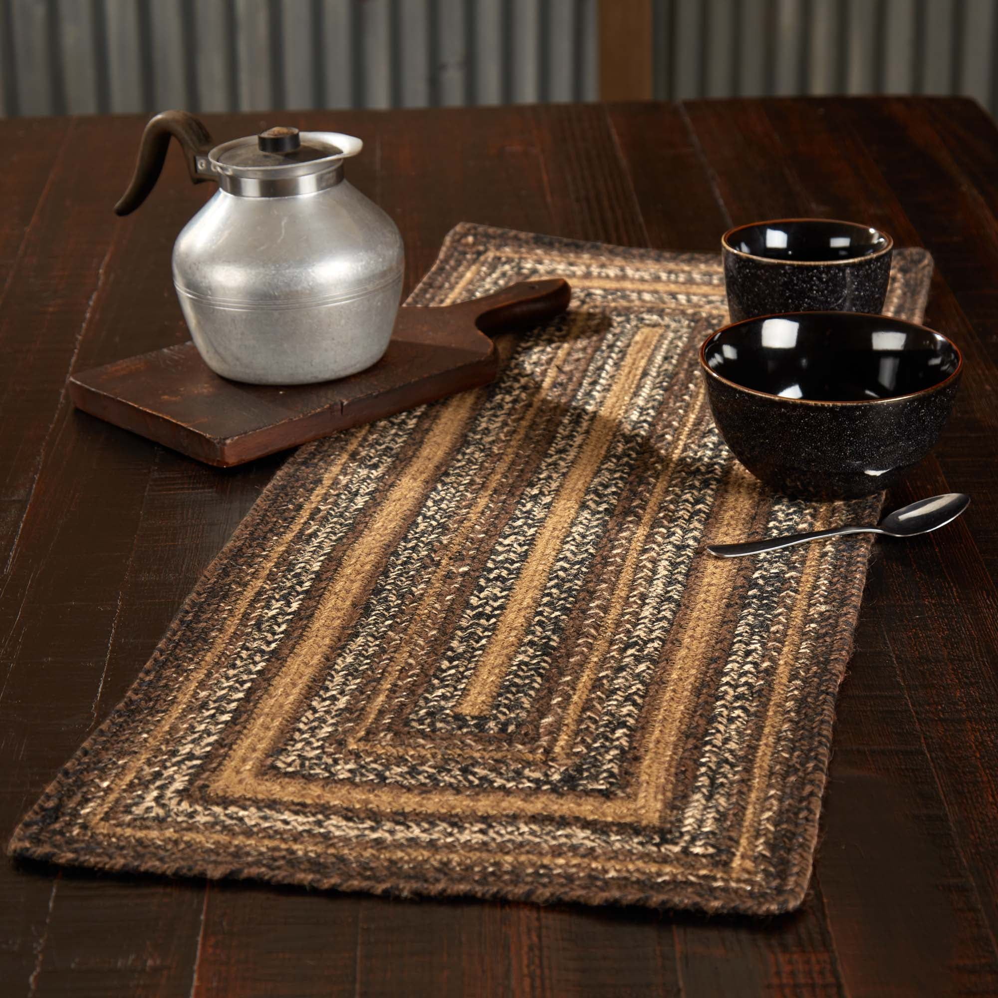 Espresso Jute Wool Blend Rectangular Table Runner 13x36 Inches