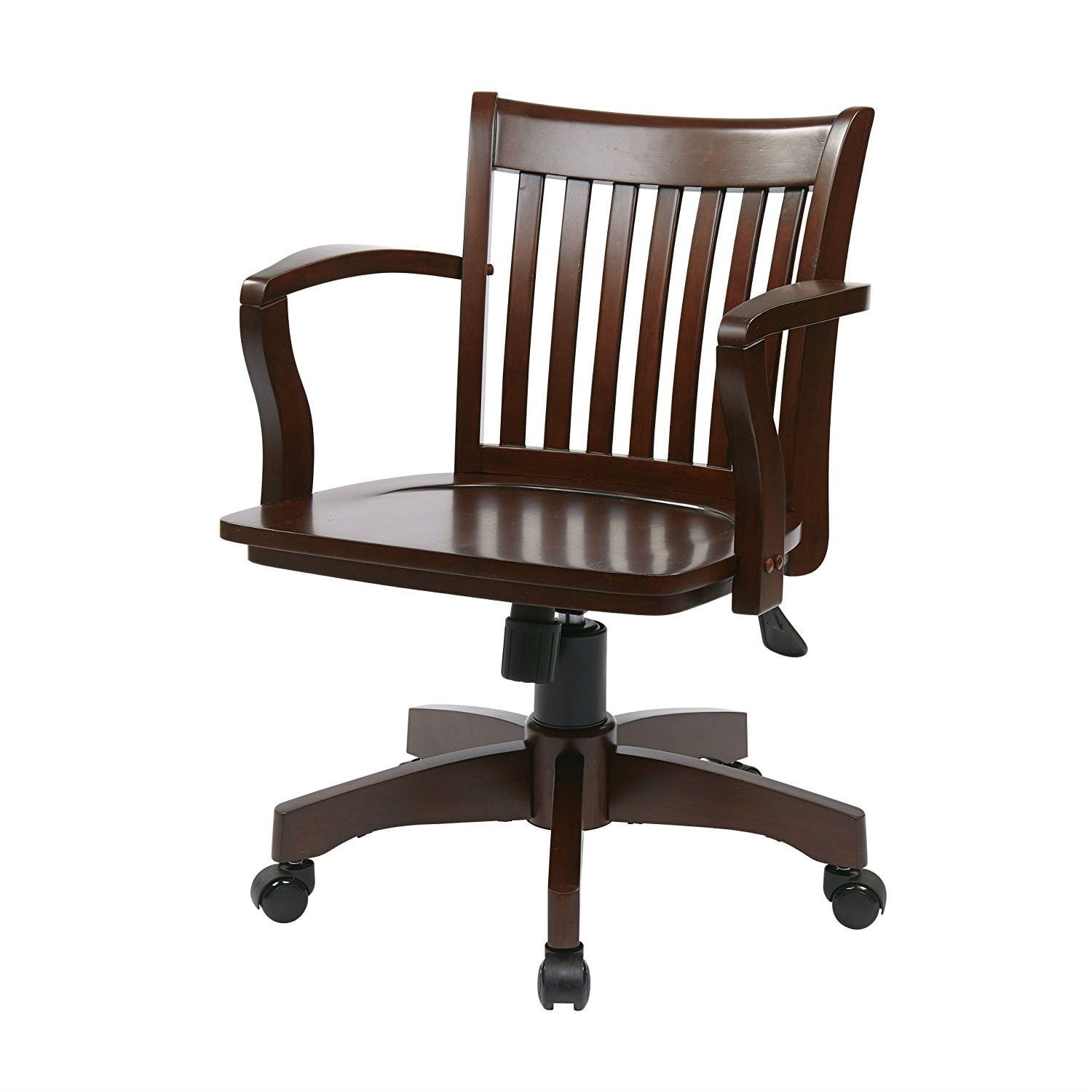 Espresso Wood Swivel Banker Chair with Armrests