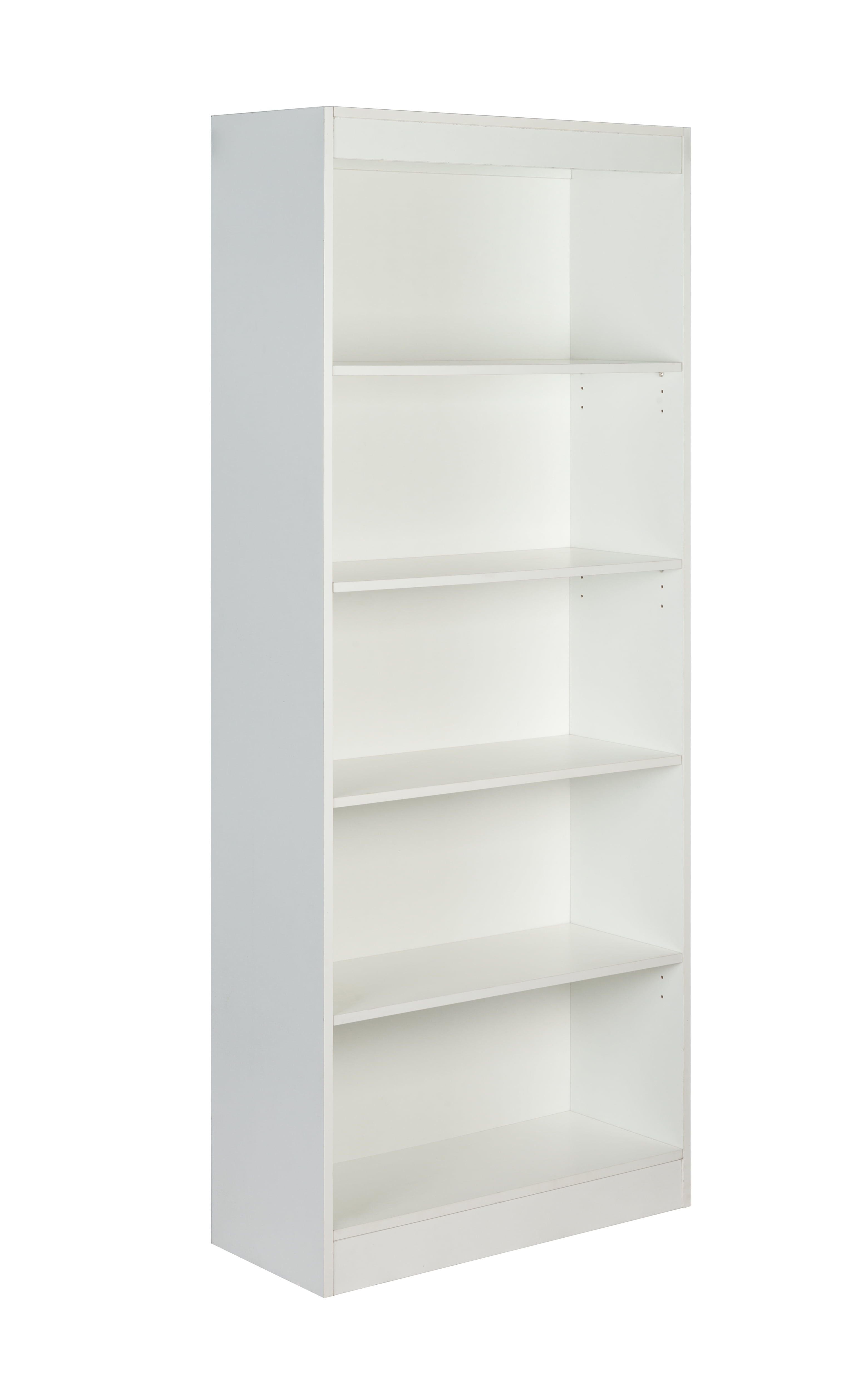 White Adjustable 5-Tier Wood Bookshelf