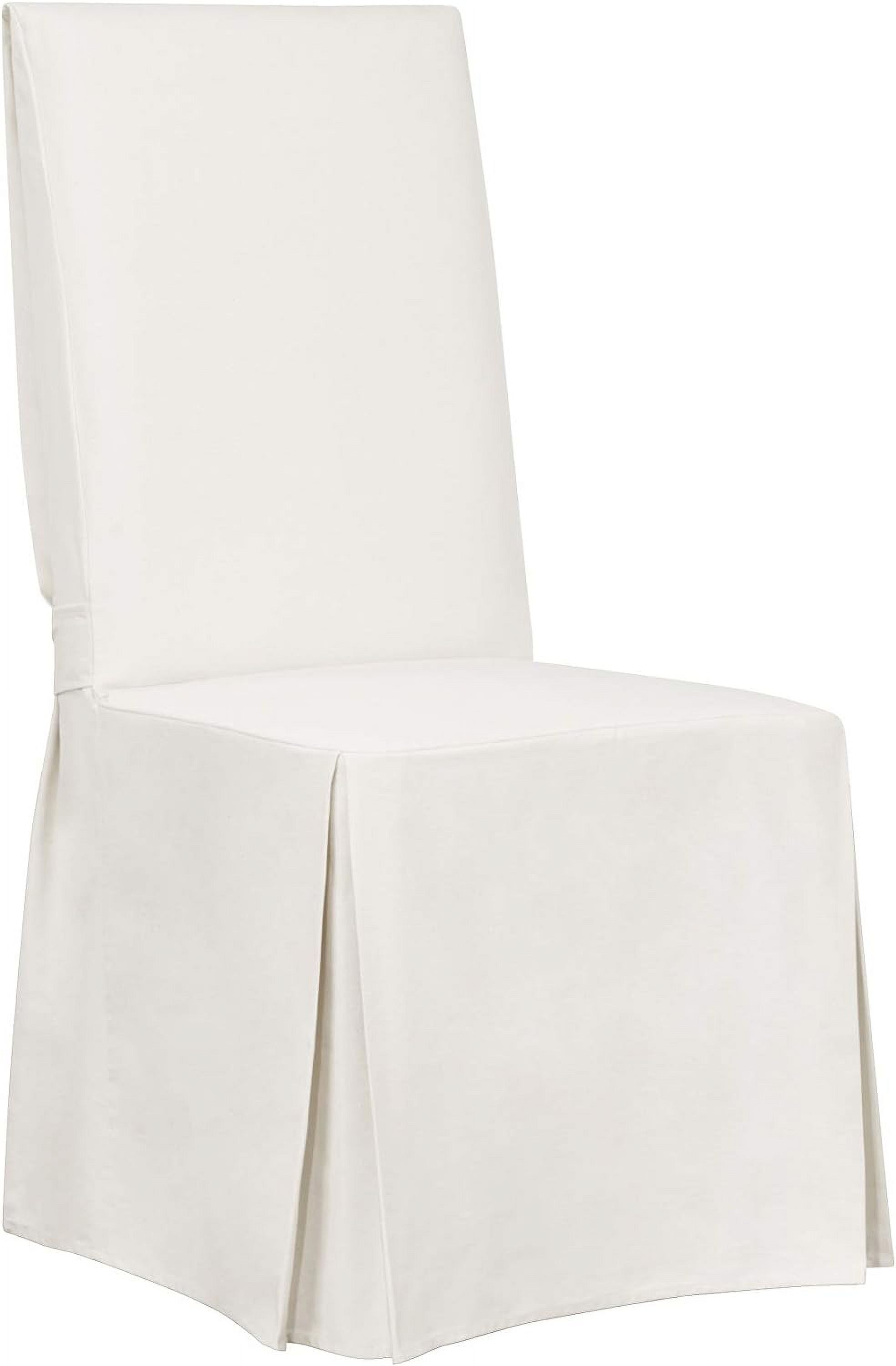 White Cotton Long Dining Chair Slipcover with Adjustable Ties