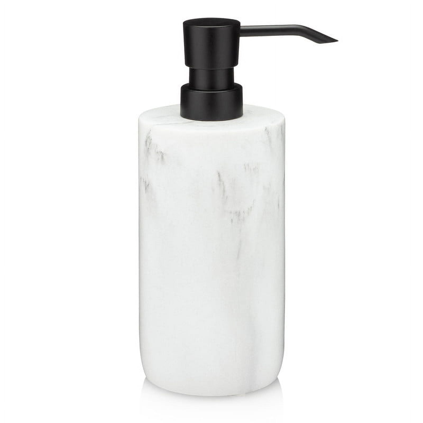 White Marble Soap Dispenser with Black Pump, 16 Oz