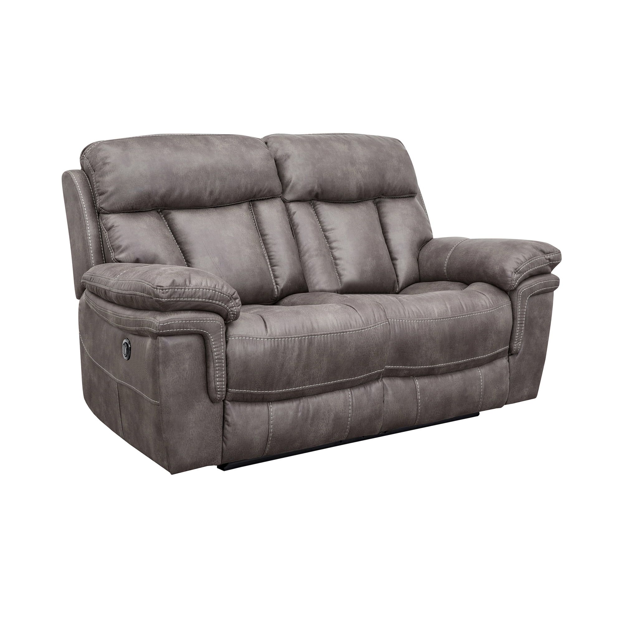 Grayson 66" Gray Leather Power Reclining Loveseat with Pillow-Top Arms