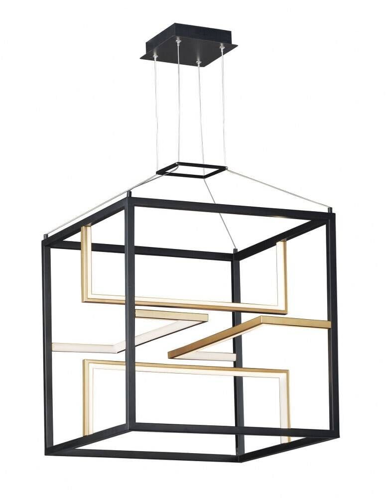 Chamber LED Black/Gold Cage Pendant with Integrated LED Bulbs