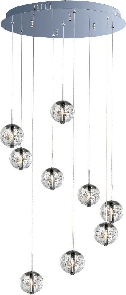 Luminous Chrome Globe 9-Light Pendant with Bubble Glass