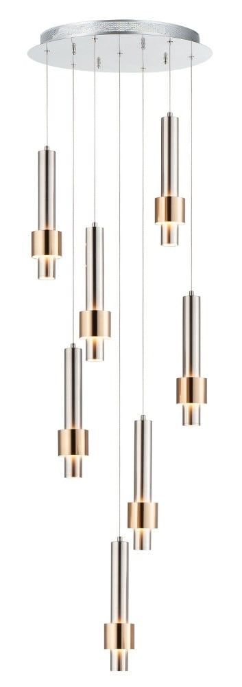 Satin Nickel and Brass 7-Light LED Pendant