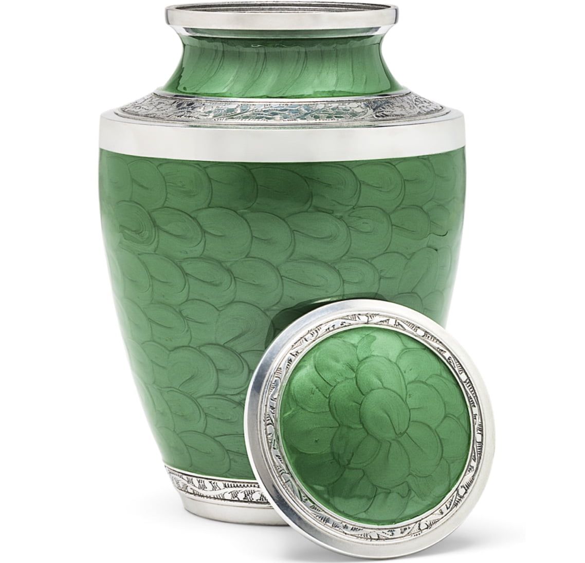 Green and Silver Polished Brass Cremation Urn for Pets and Humans