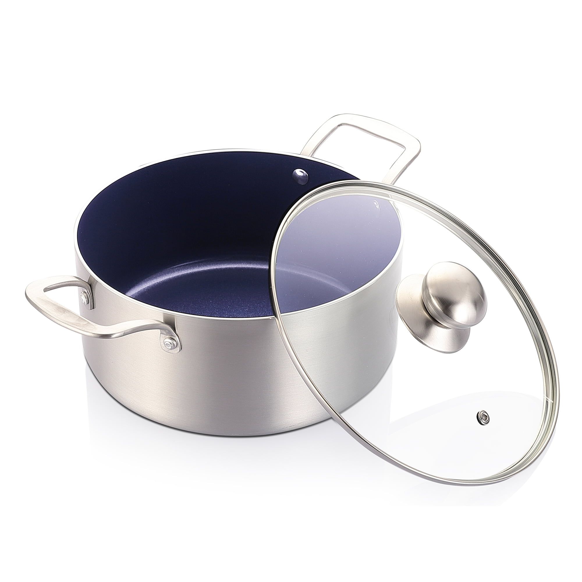 Blue Ceramic Nonstick Stainless Steel 4.5 Quart Stock Pot with Lid