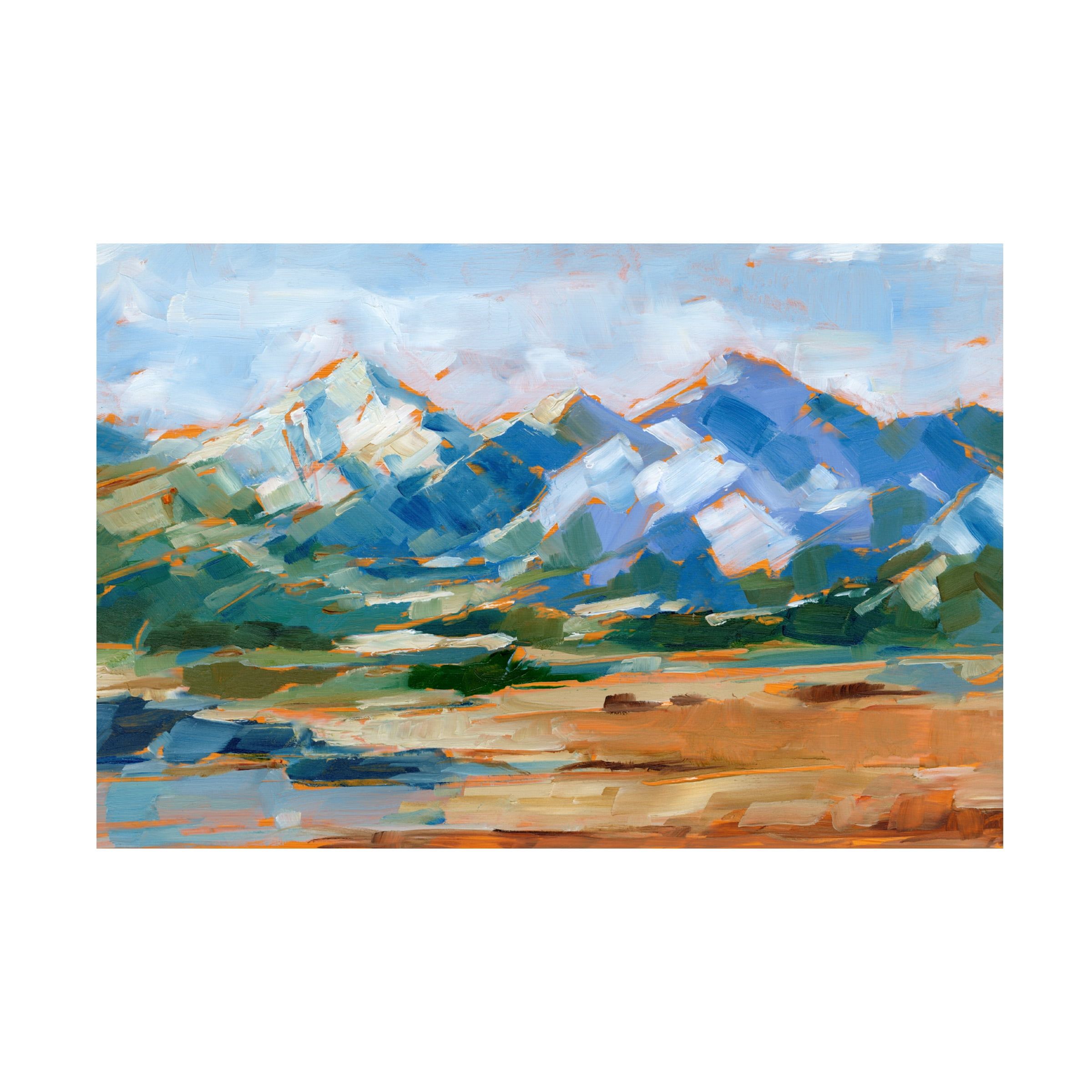 Blue Mountain Peaks Canvas Art in Turquoise and Tan