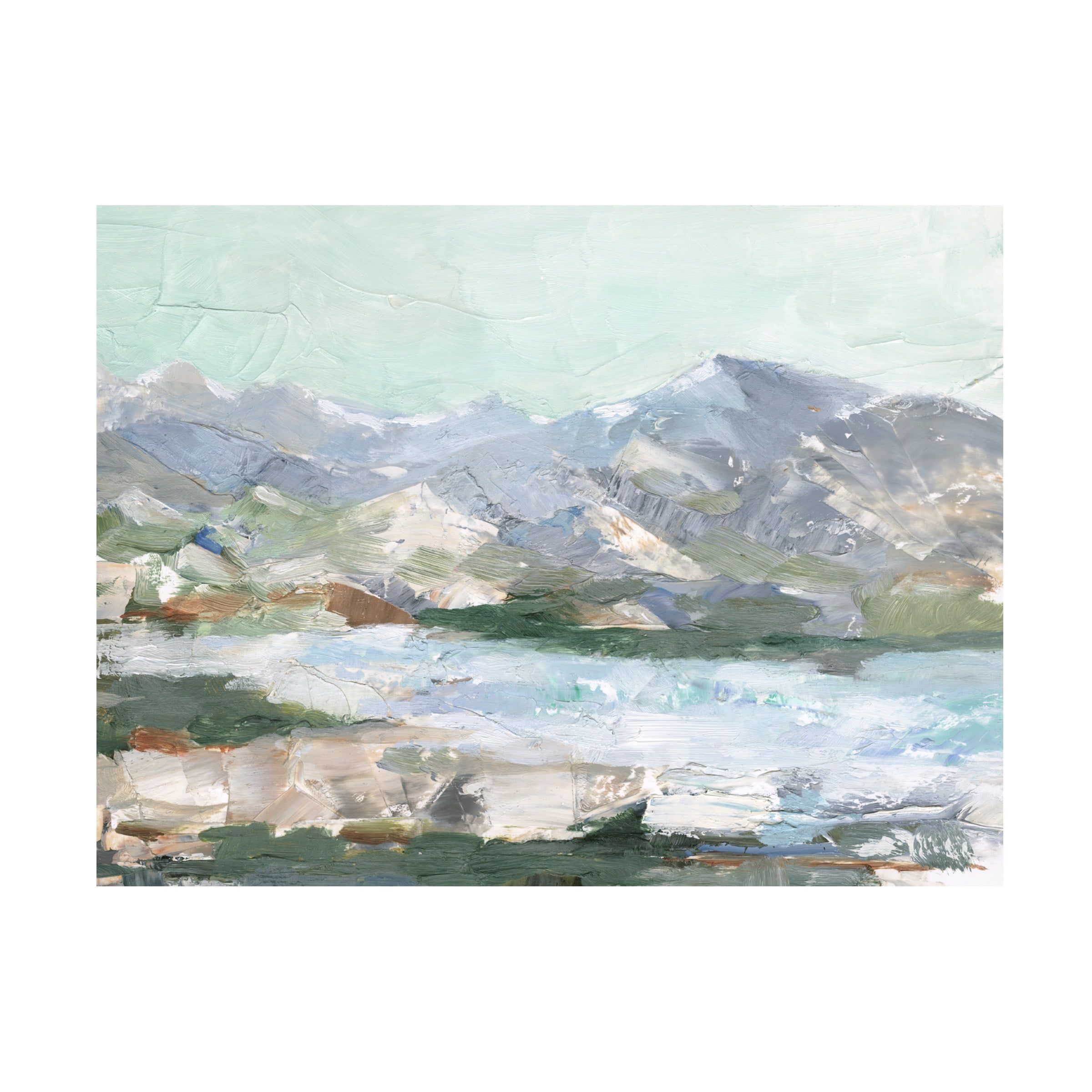 Pastel Mountain View Landscape Canvas Art in White and Gray