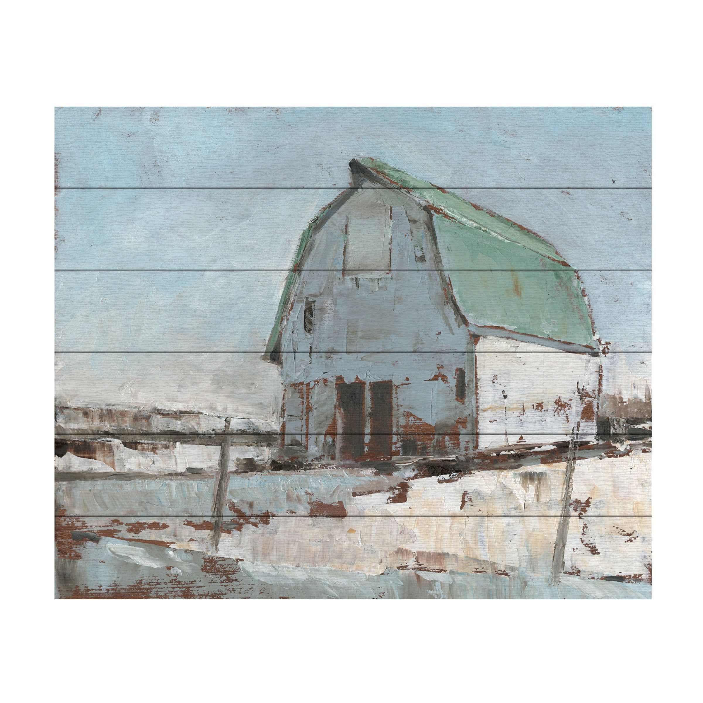 Rustic White Barn Landscape on Canvas Art