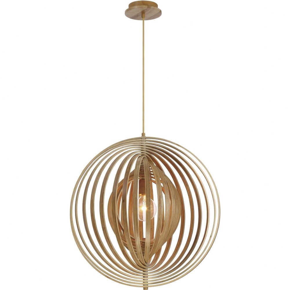 Large Natural Wood Globe Pendant Light with Dimmable LED