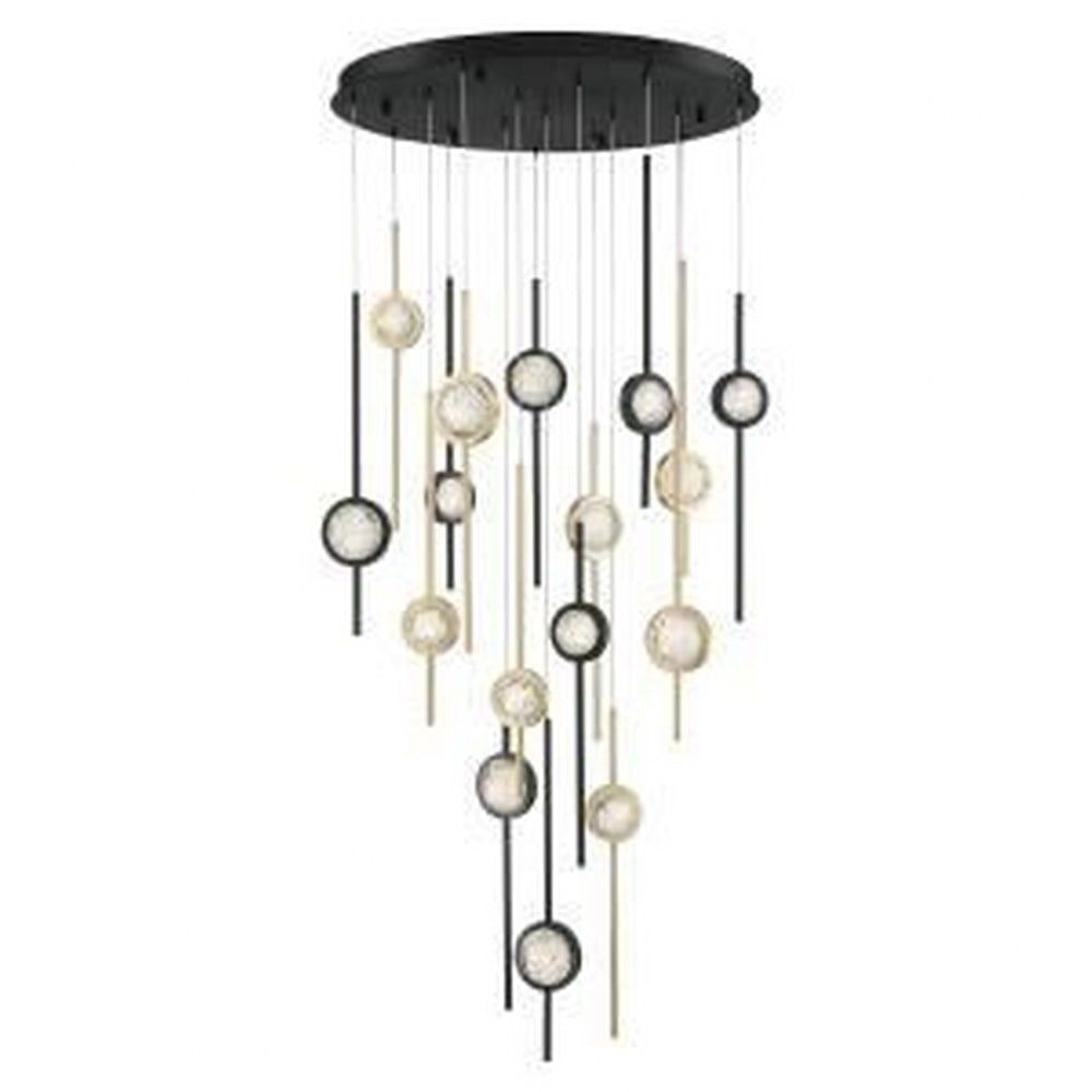 Barletta 23.5" Black Anodized Aluminum LED Chandelier with Seeded Glass Orbs