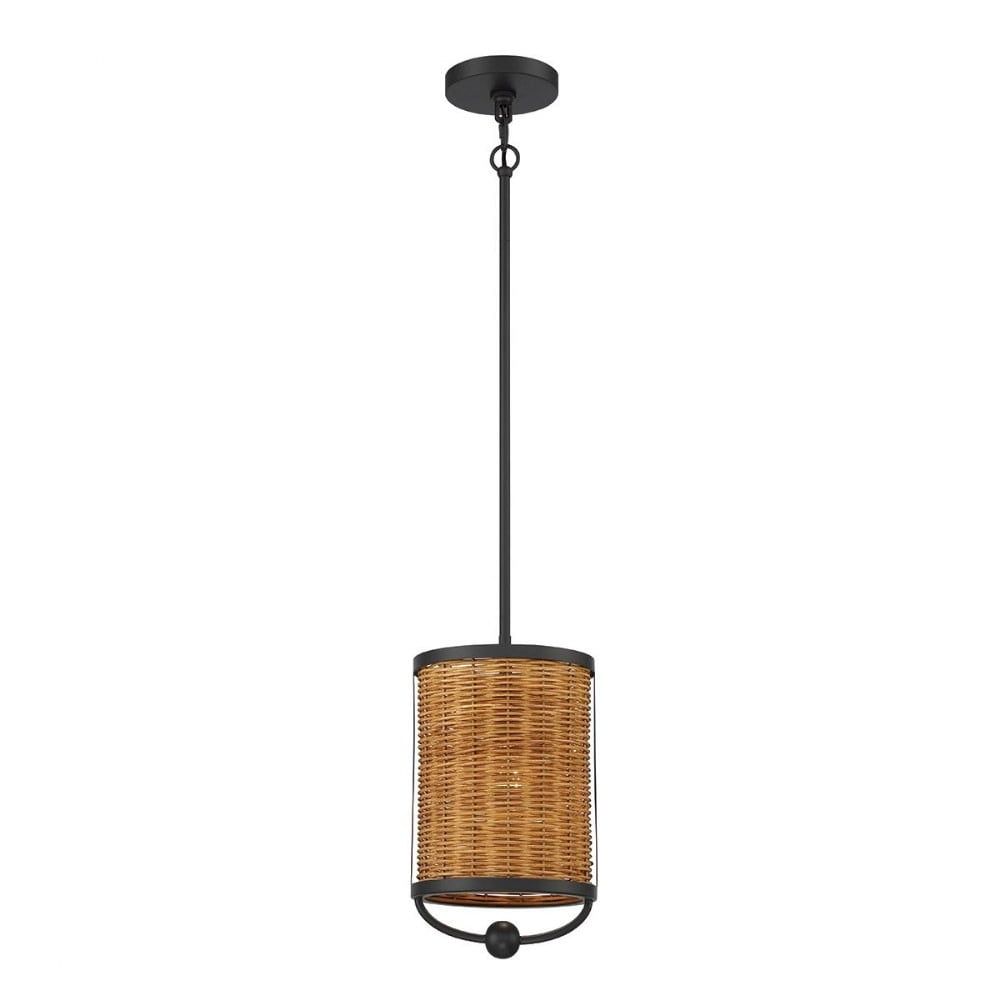 Comparelli Transitional Bronze 1-Light Pendant with Hand-Woven Wicker Shade